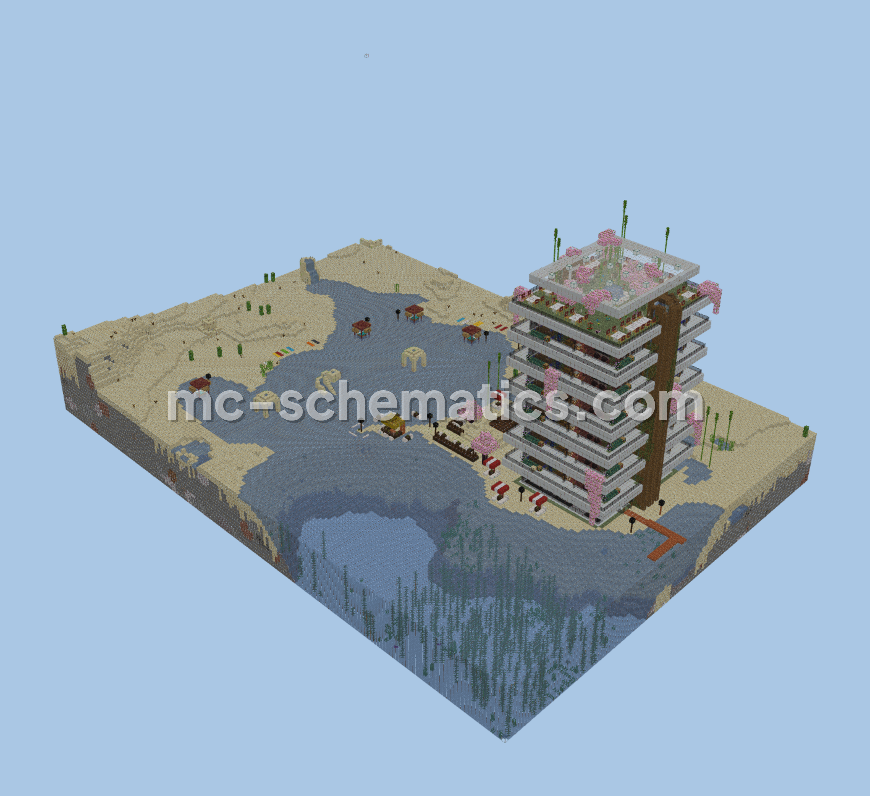 Beachfront Hotel Tower Minecraft schematic preview