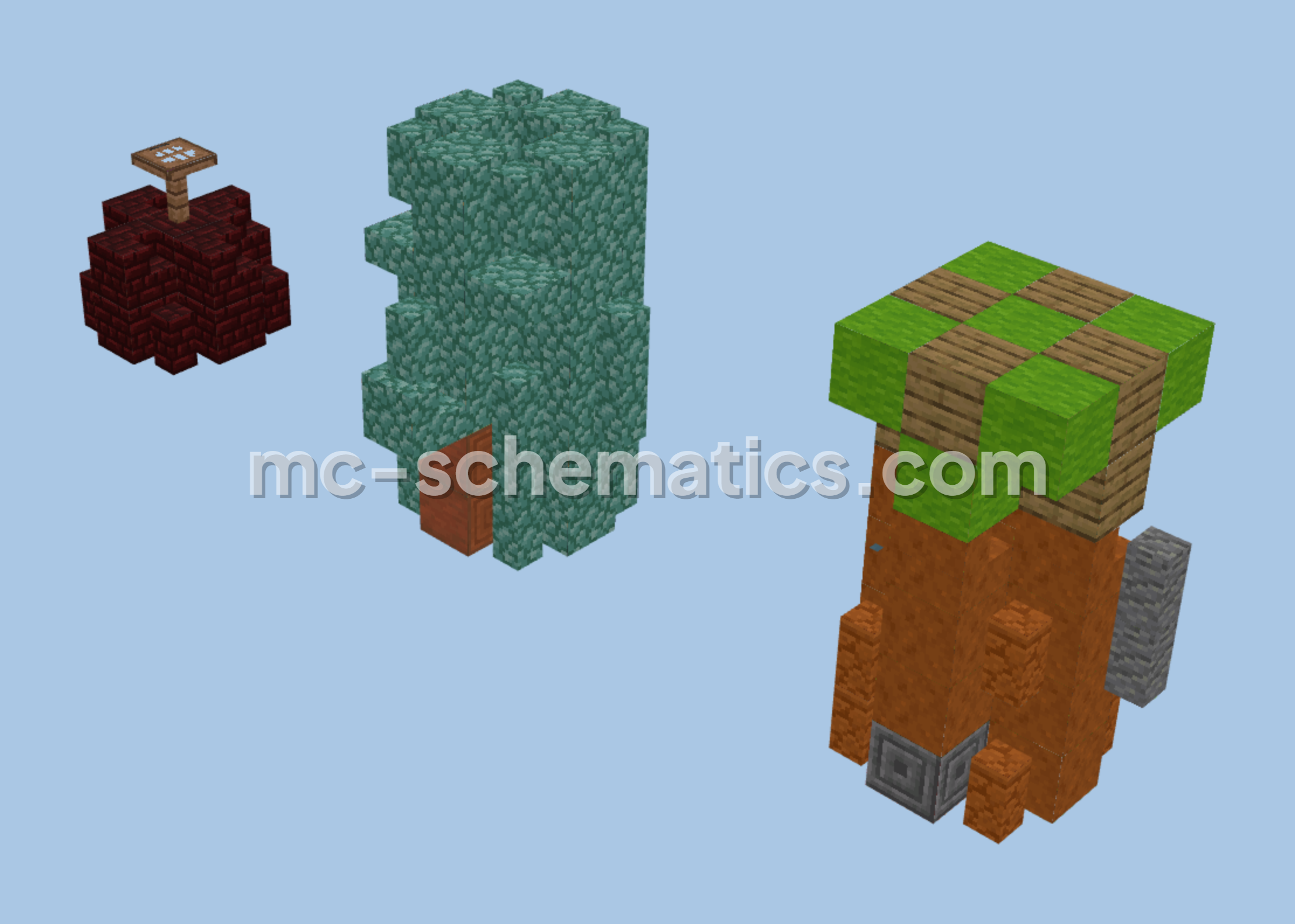 Bikini Bottom Houses: SpongeBob, Squidward, Patrick Minecraft schematic preview