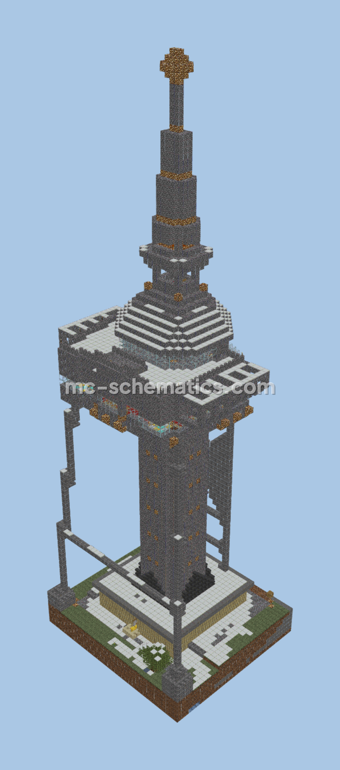 Blocky Space Needle Tower Minecraft schematic preview