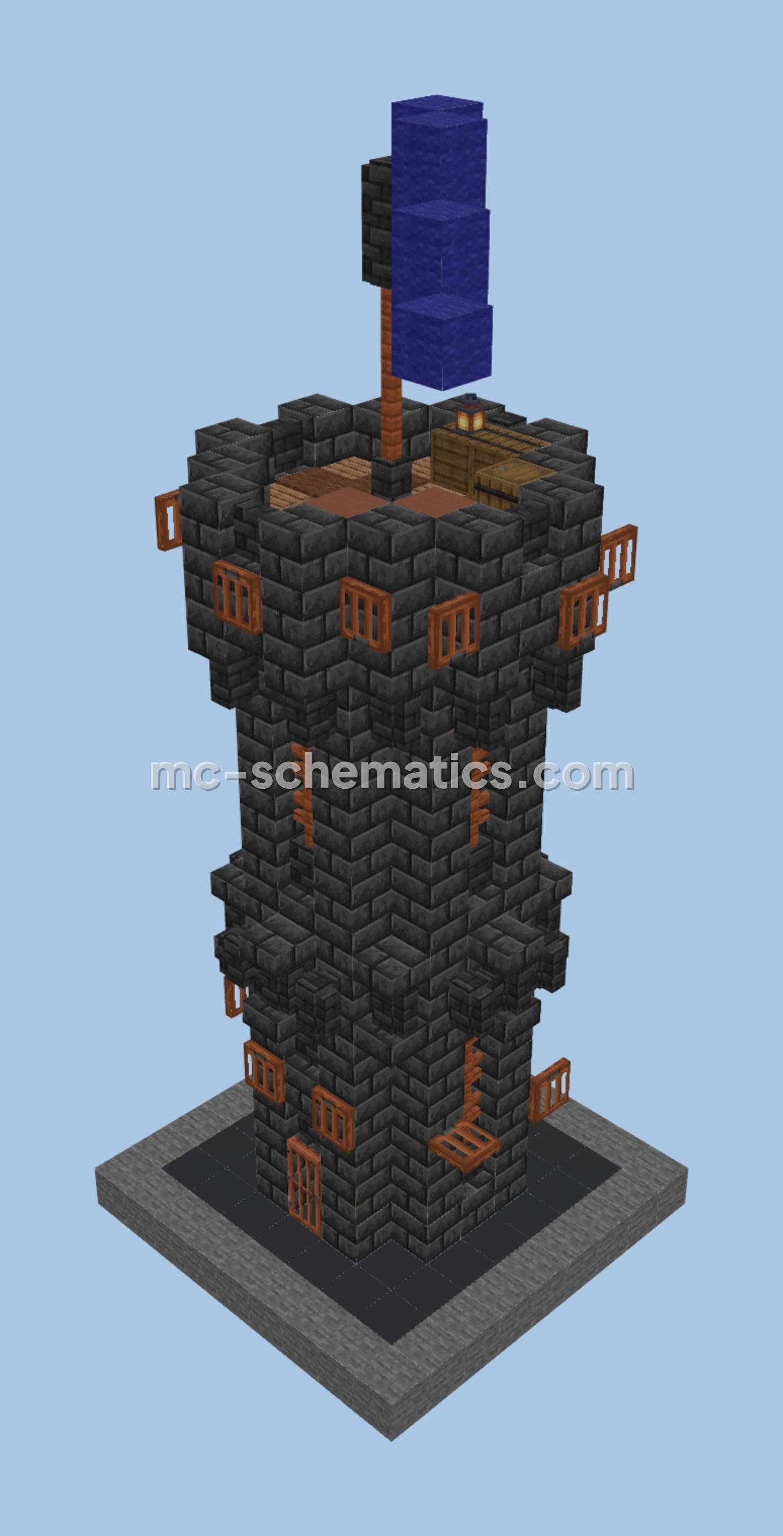 Compact Gothic Medieval Watchtower with Interior Minecraft schematic