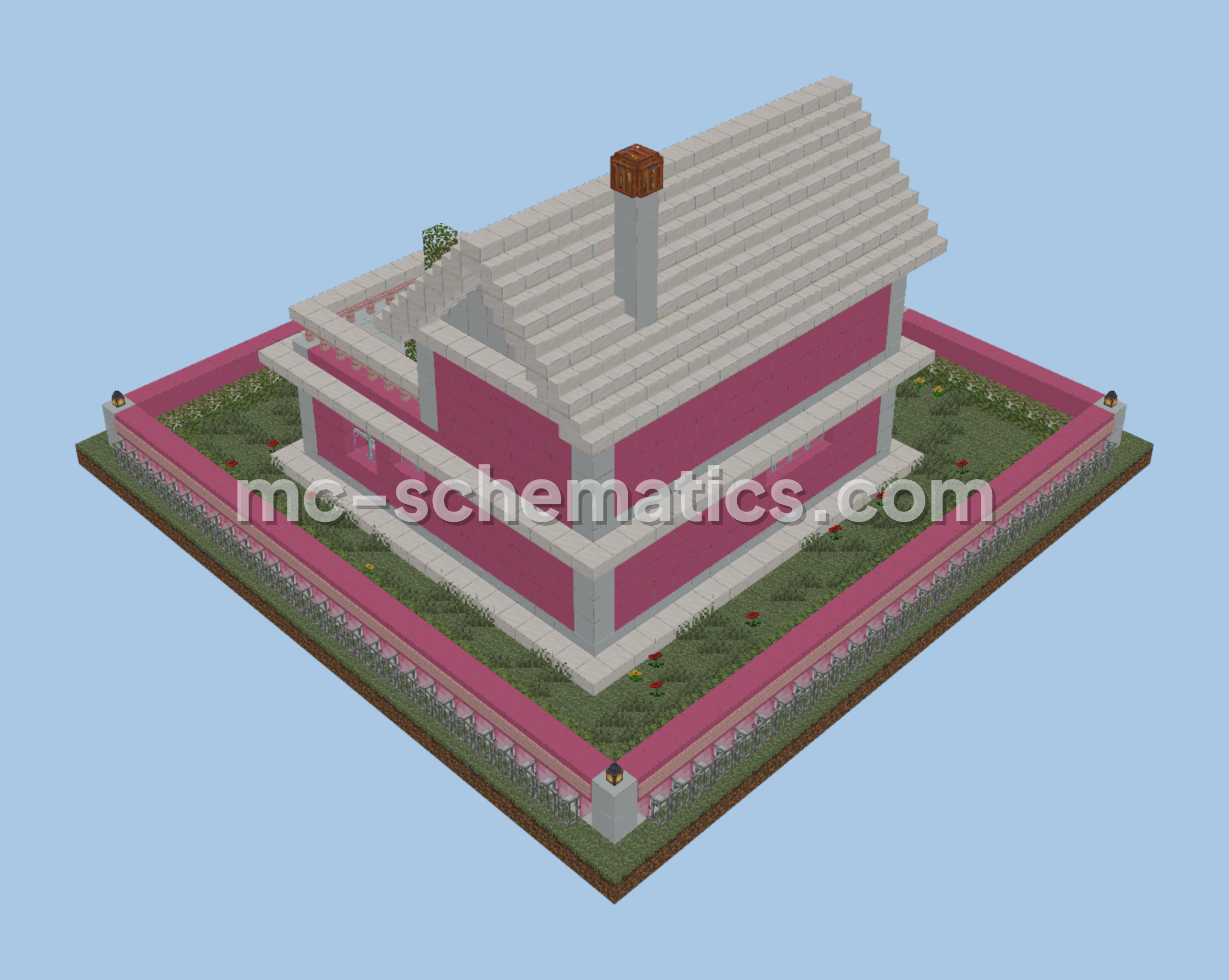 Coquette House Pink Two-Story Furnished Minecraft schematic preview