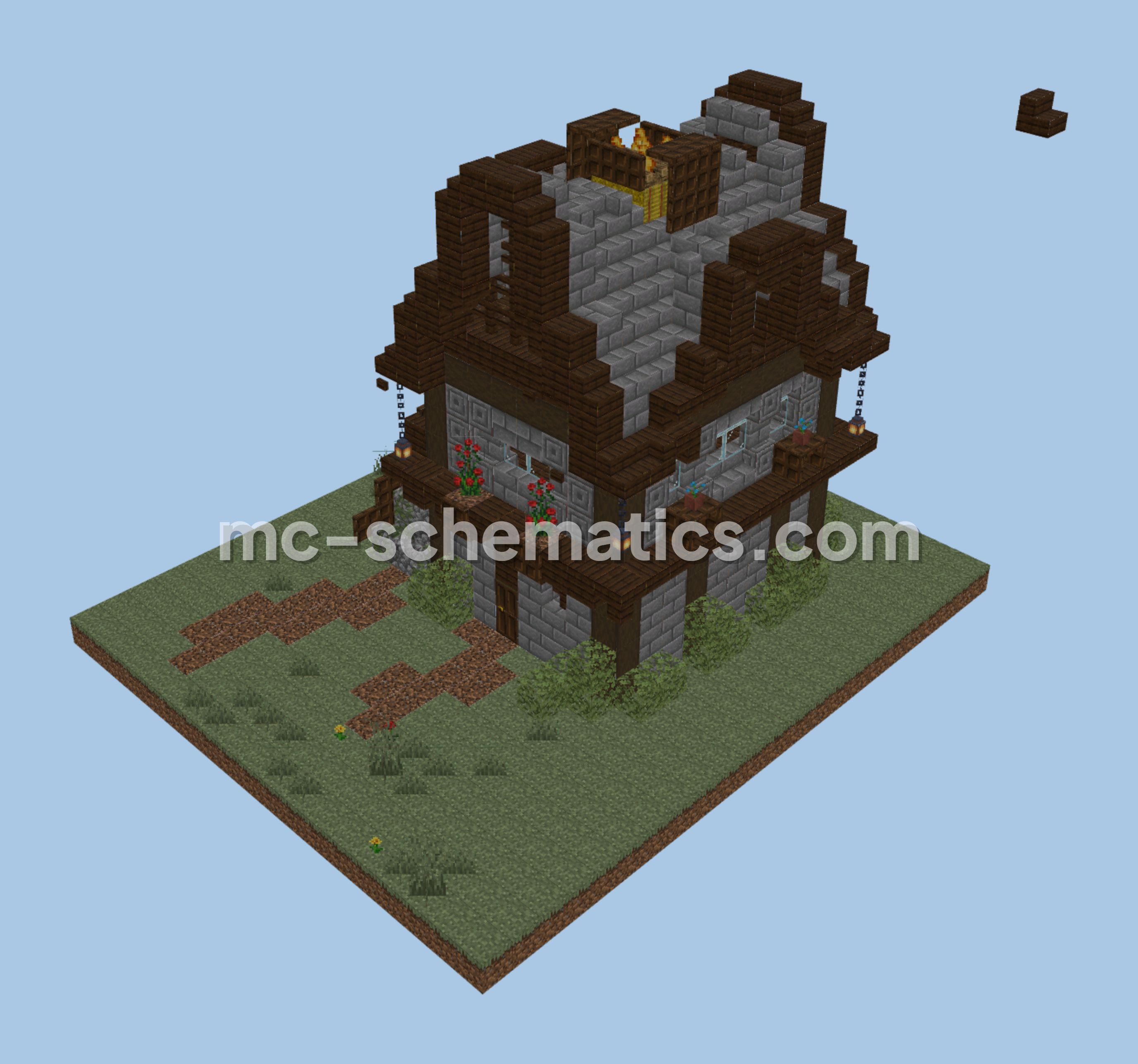 Cozy Medieval Riverside Starter House Minecraft schematic