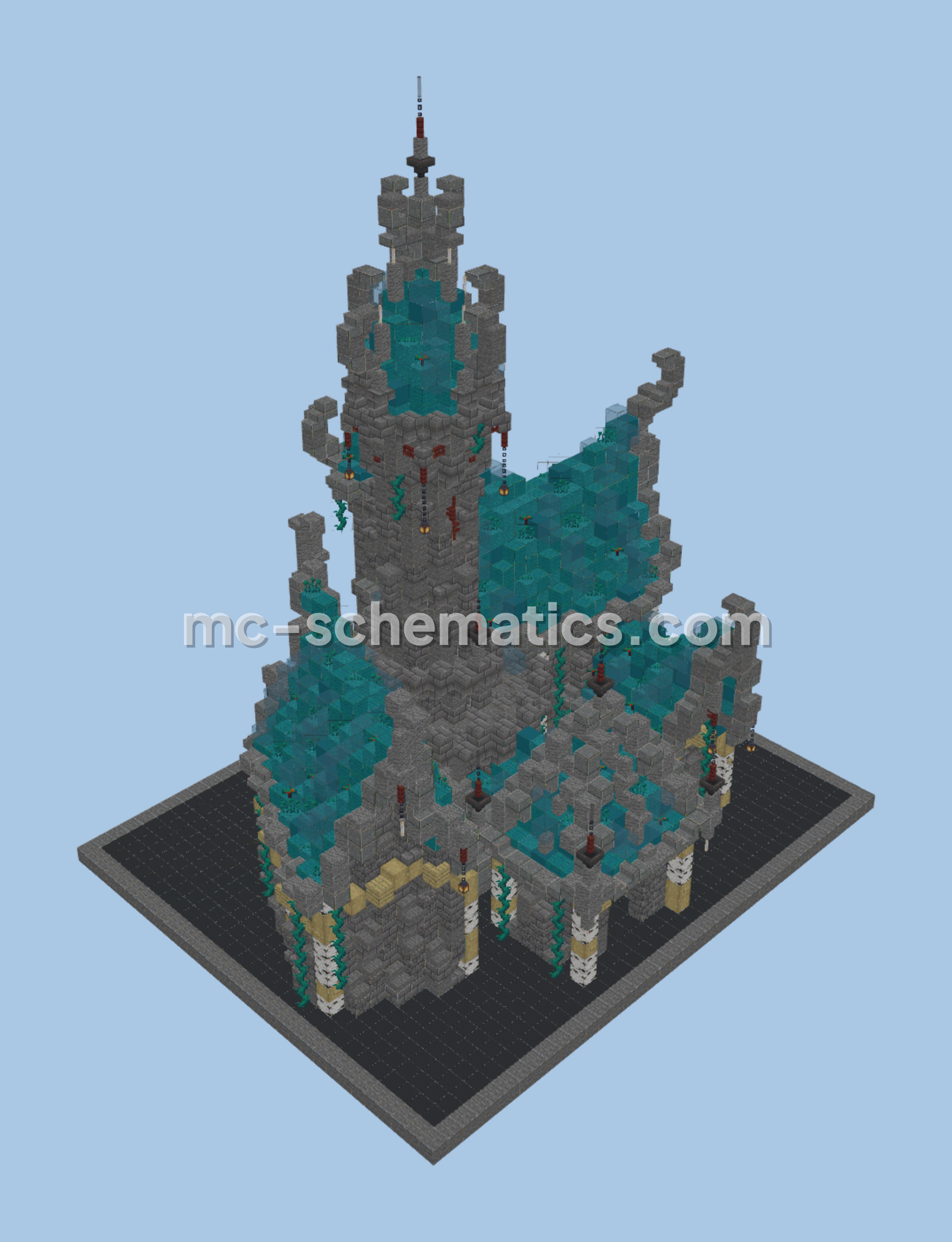 Cyan Medieval Fantasy Castle Structure Minecraft schematic preview