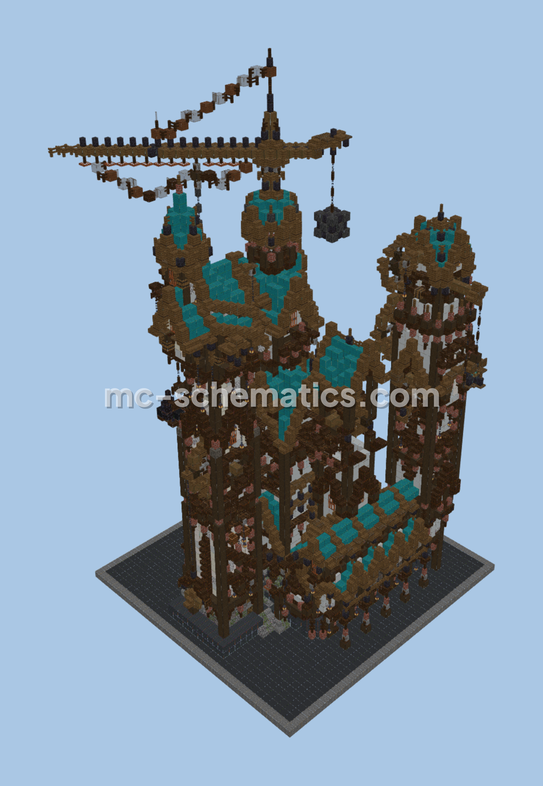 Cyan Steampunk Mansion Minecraft schematic preview