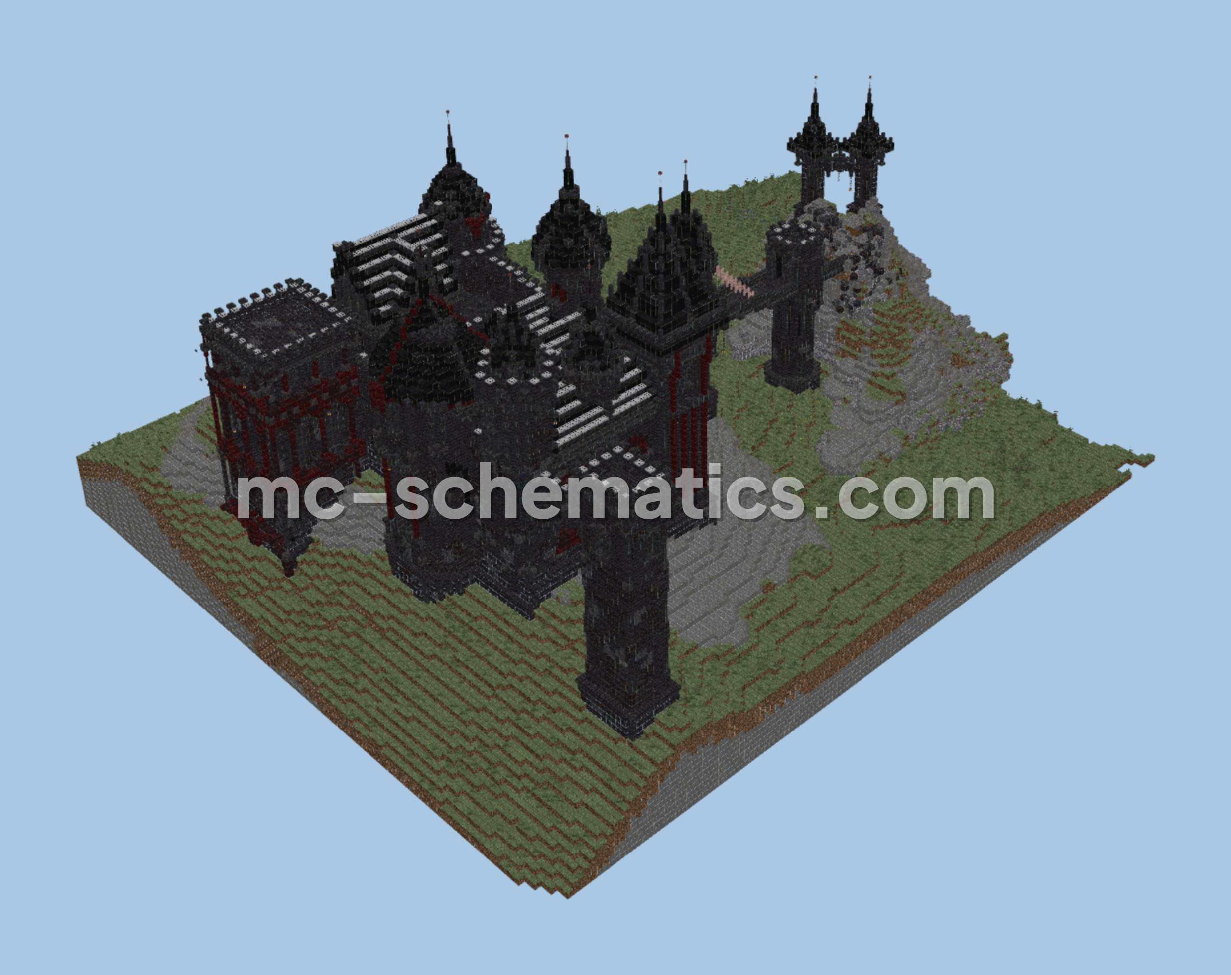Late Game Dark Castle Base Minecraft schematic