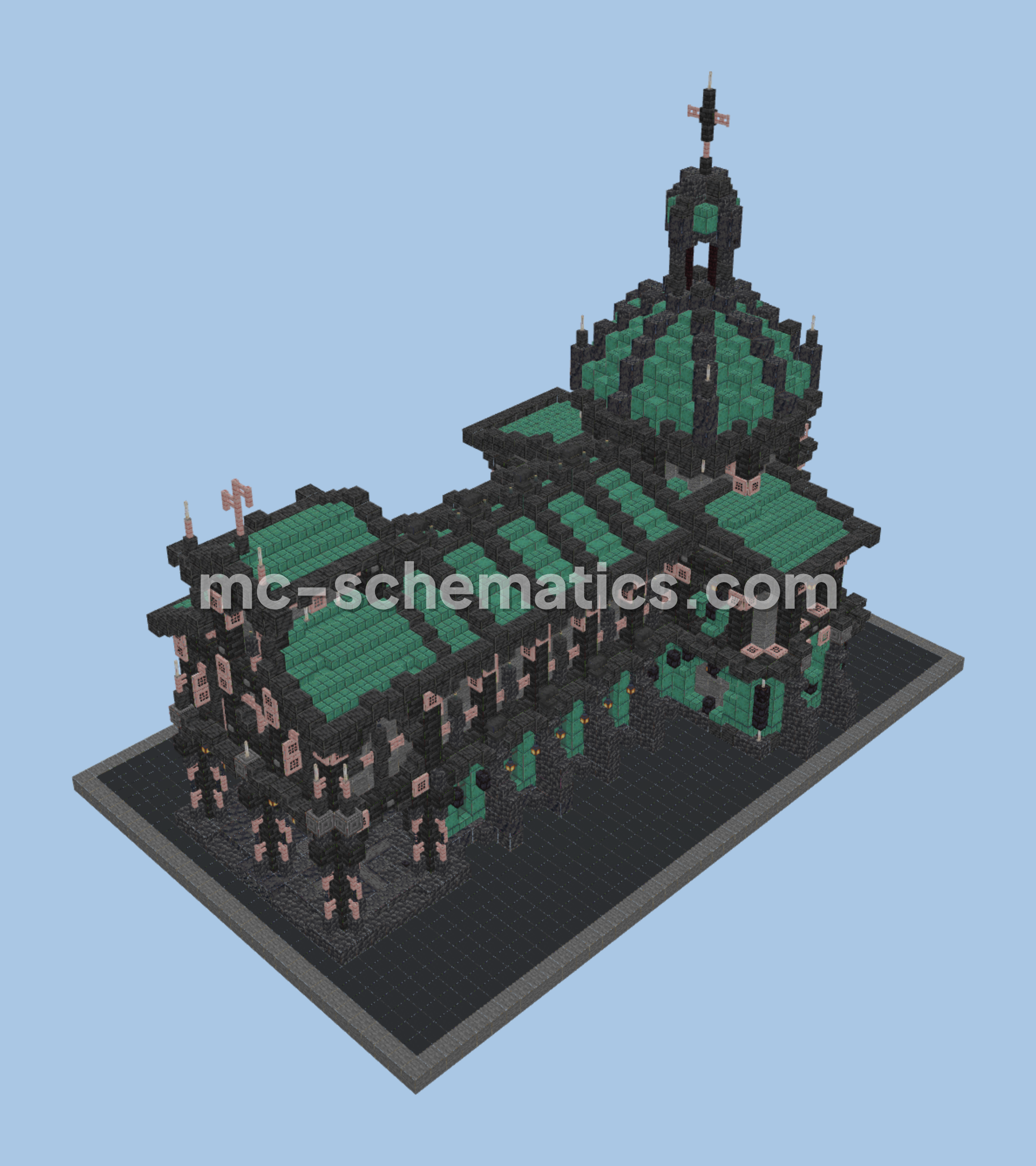 Dark Copper Medieval Church Structure Minecraft schematic preview