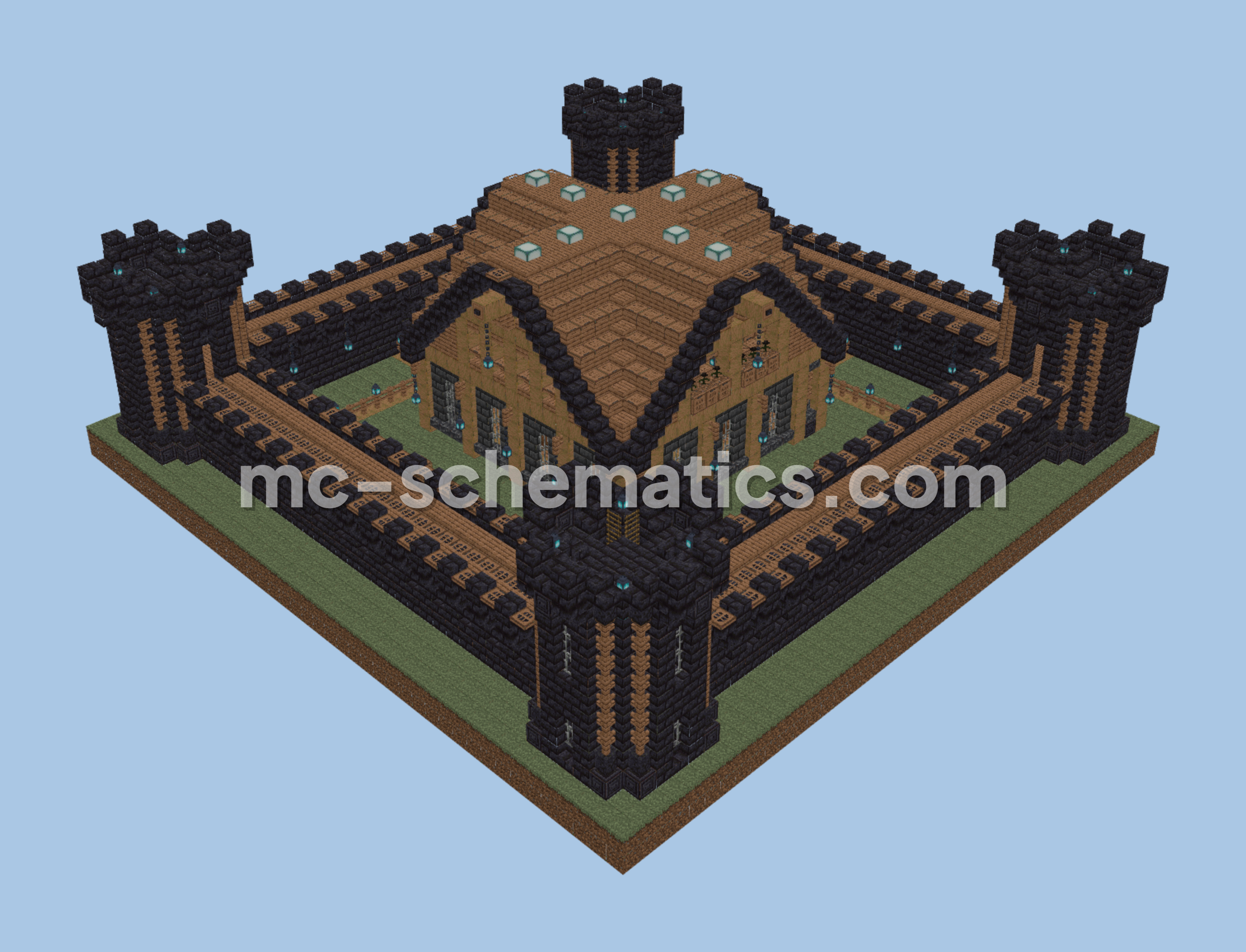 Dark Medieval Castle with Central House Minecraft schematic preview