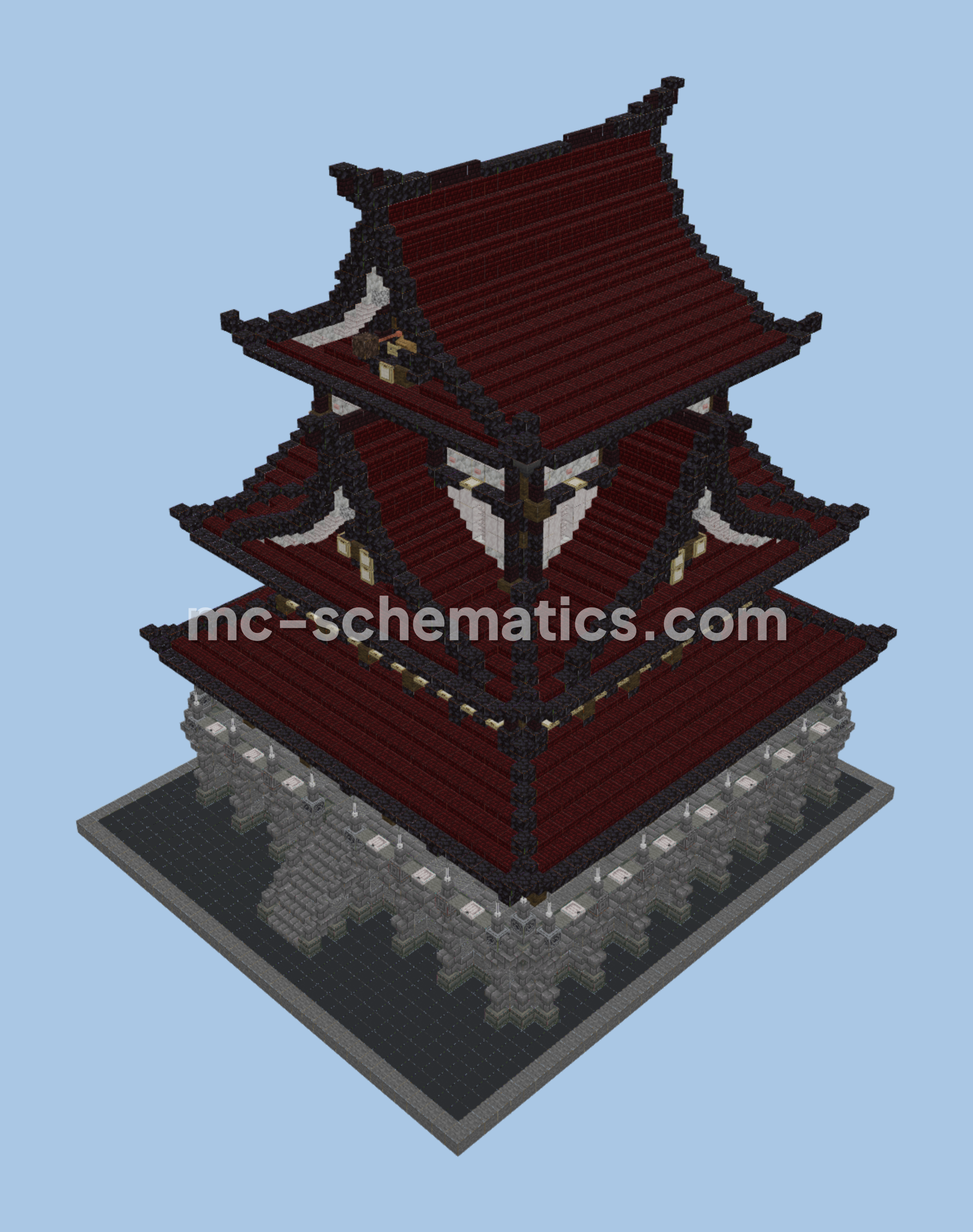 Dark Red Japanese Castle Structure Minecraft schematic preview