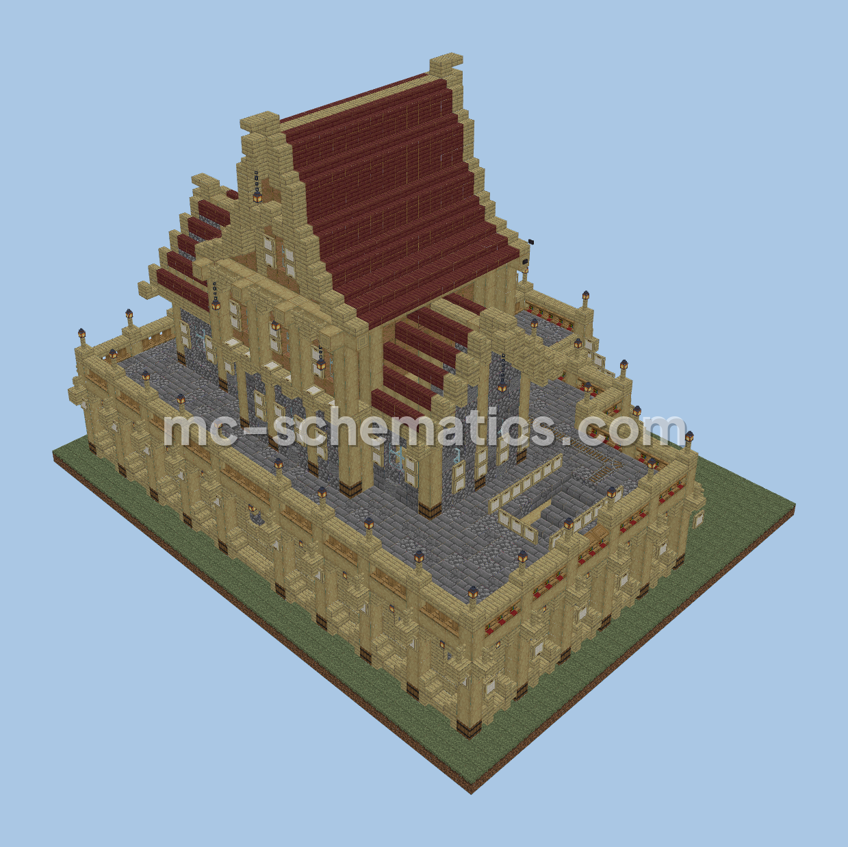Decorated Medieval Villager Trading Hall Minecraft schematic preview