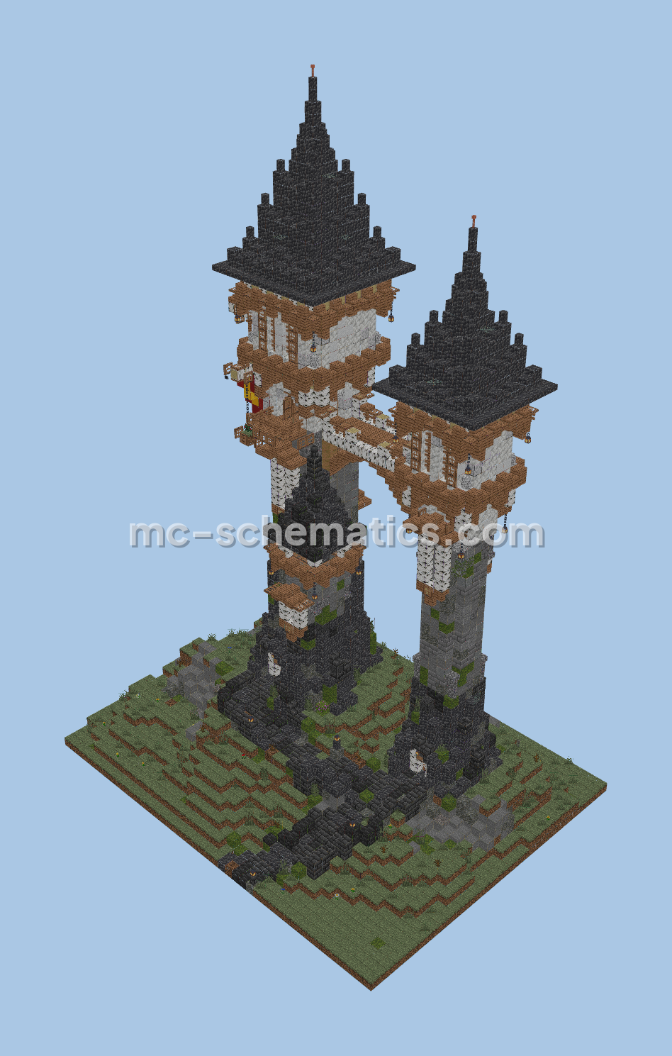 Dual Medieval Large Tower Structure Minecraft schematic