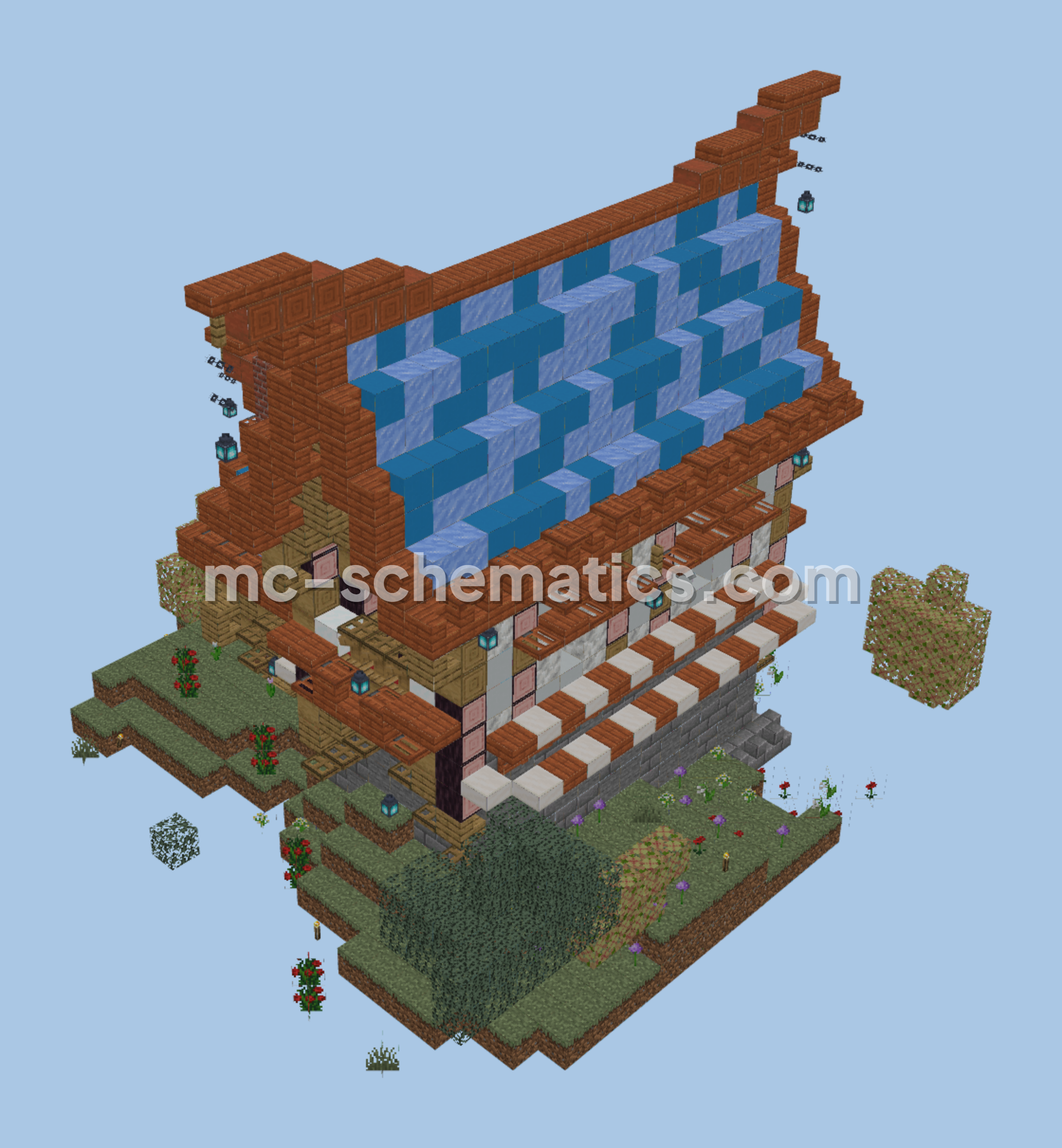 Fantasy Blue Roof House Minecraft schematic preview