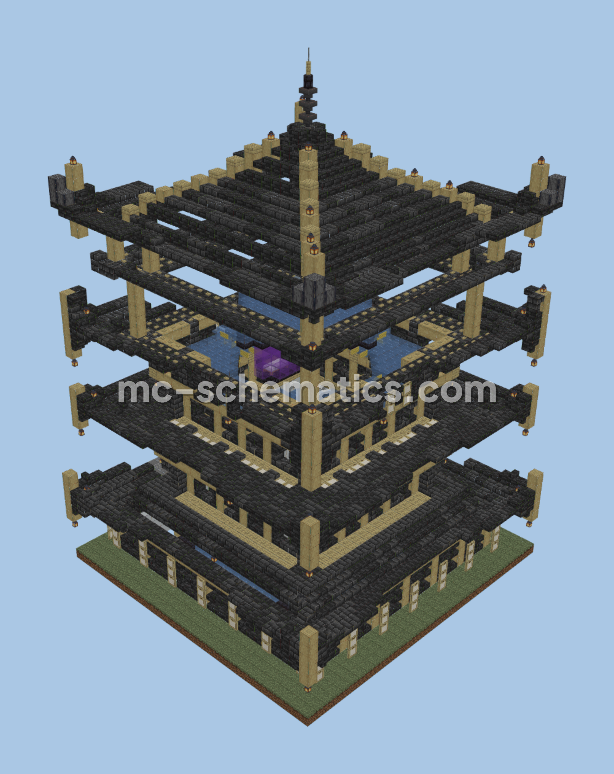 Japanese Temple Iron Farm Minecraft schematic