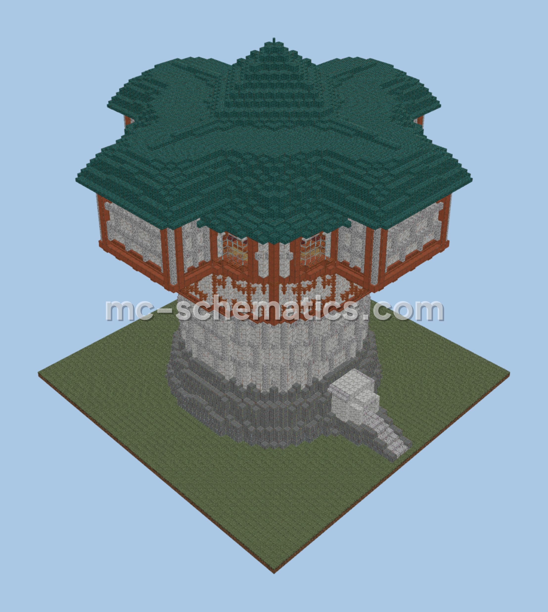 Human Mage Tower Blue Roof WoW Build Minecraft schematic