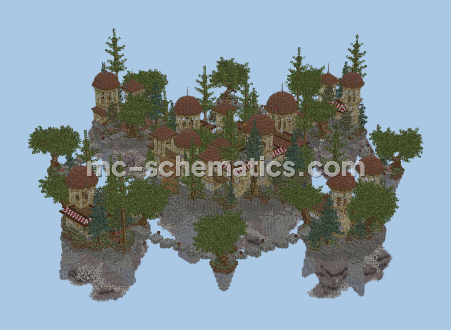 Island Spawn Point with Towers and Cafes Minecraft schematic preview