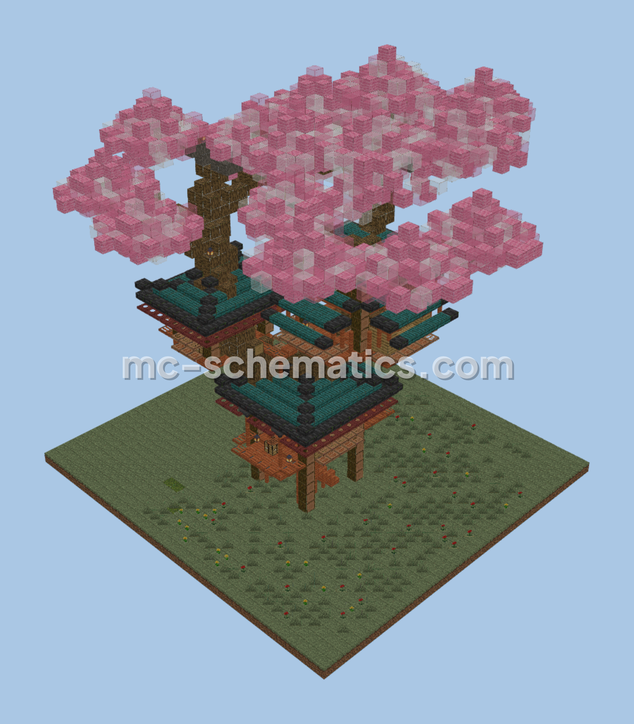 Japanese Cherry Blossom Treehouse Minecraft schematic preview