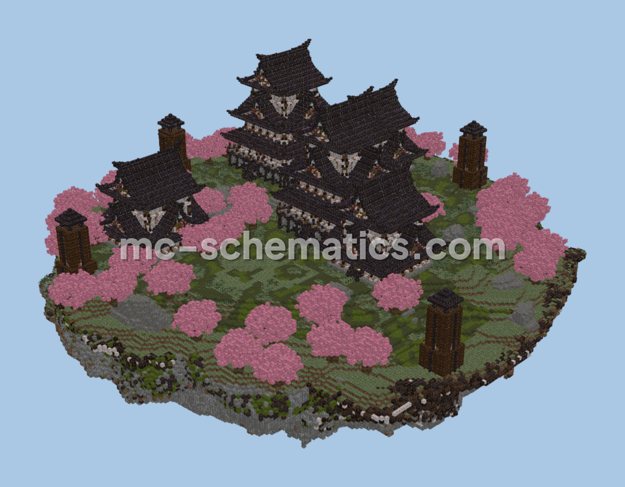 Japanese Floating Island with Black and White Castles Minecraft schematic preview