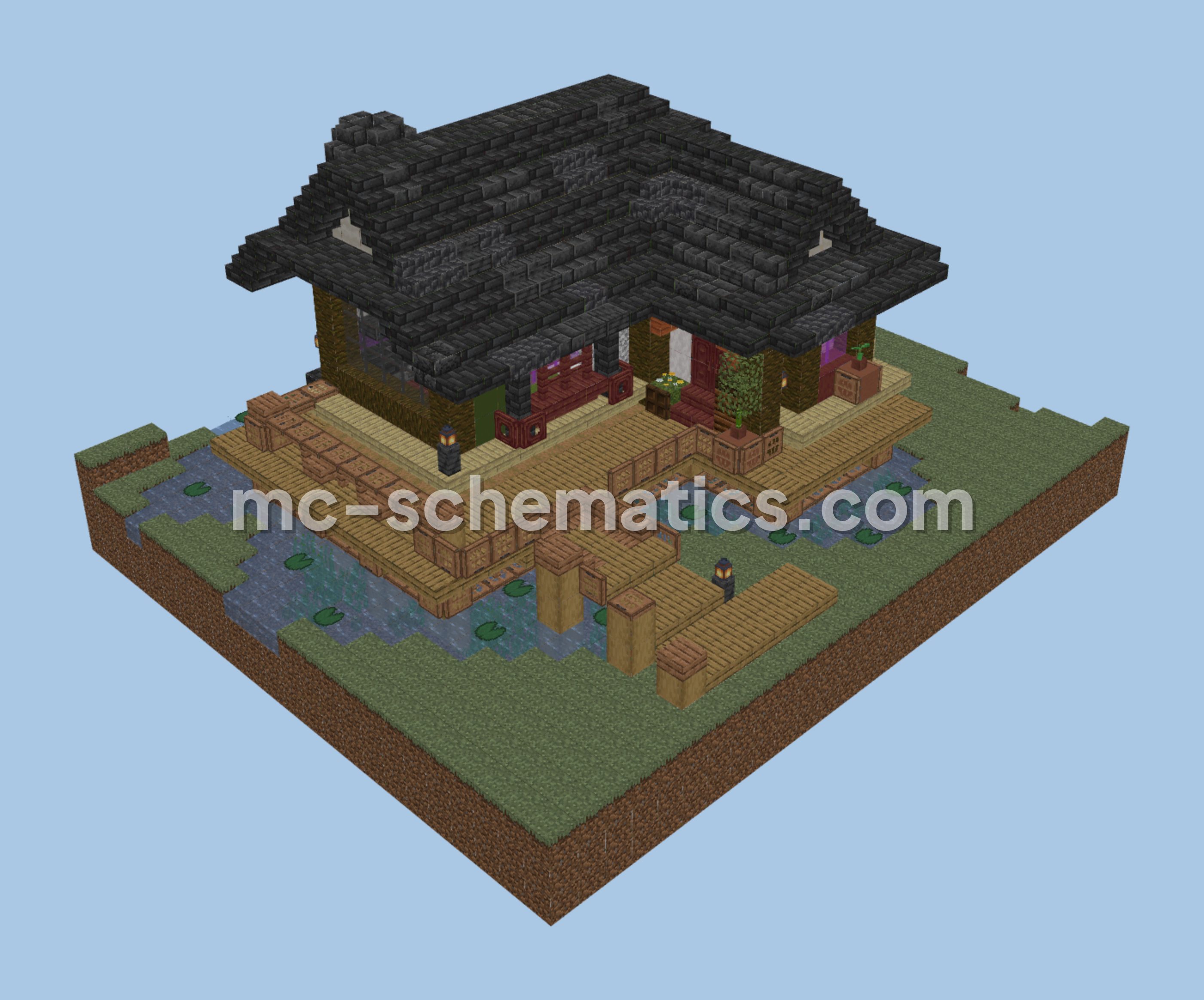 Japanese House Over Water Minecraft schematic