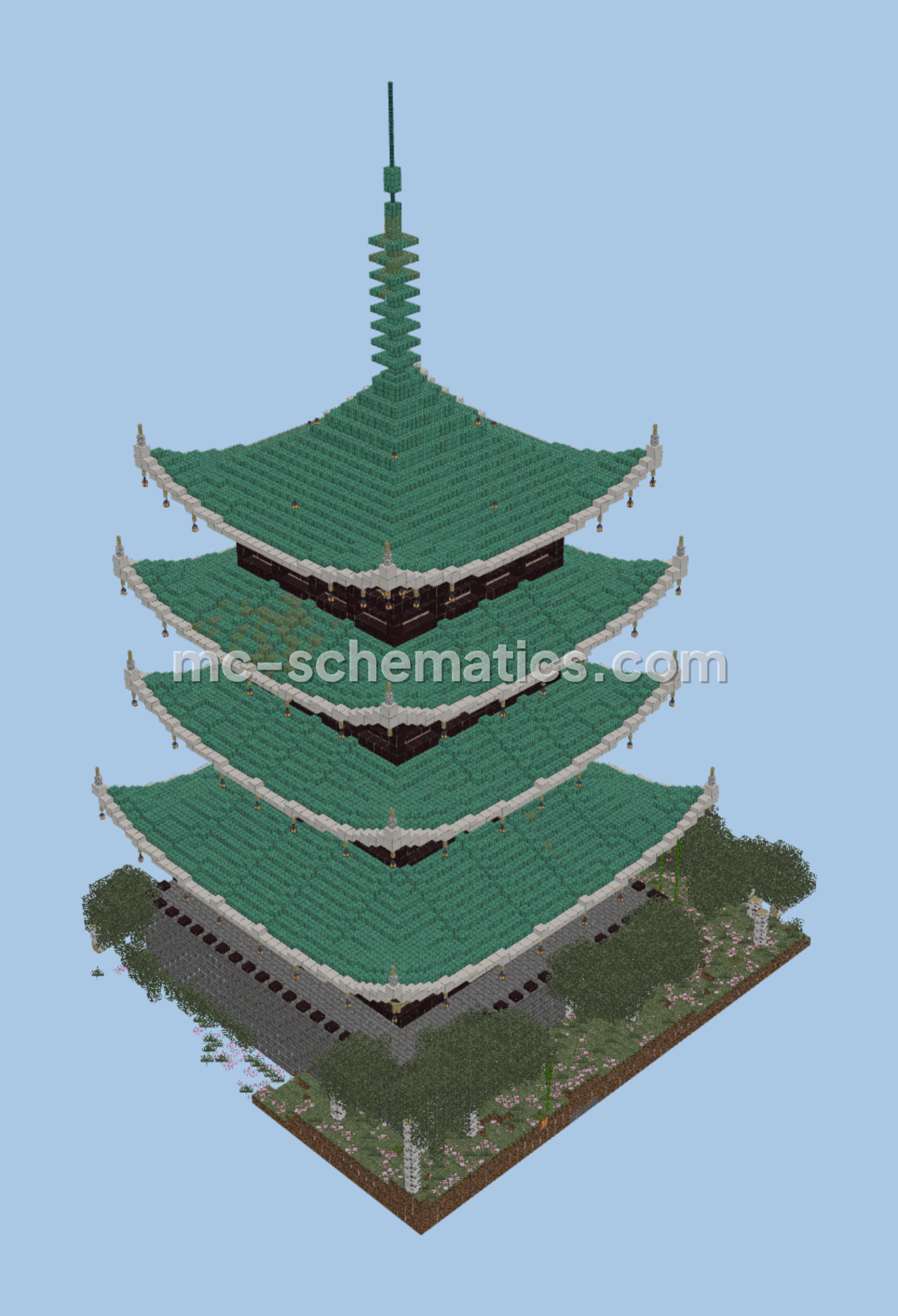 Japanese Pagoda With Cherry Leaves Accent Minecraft schematic
