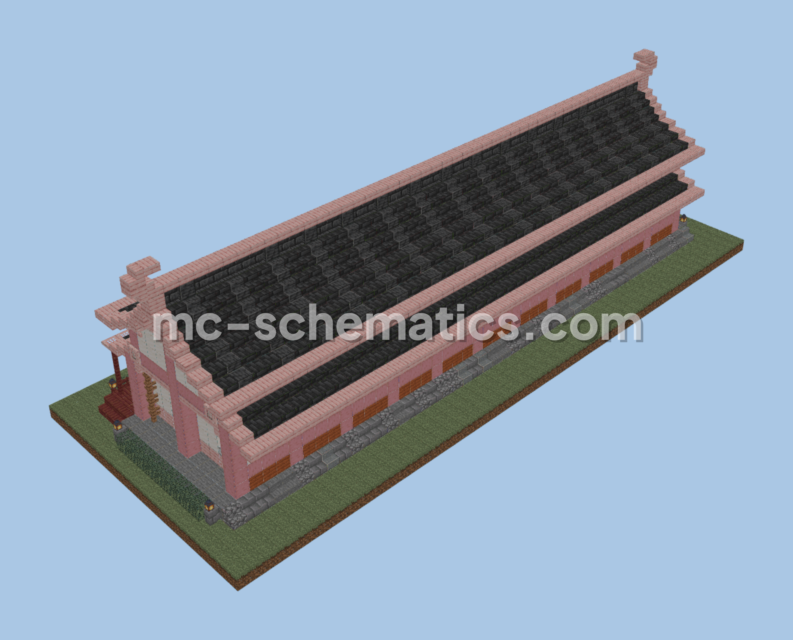 Japanese Trading Hall - Dark Oak & Quartz Minecraft schematic