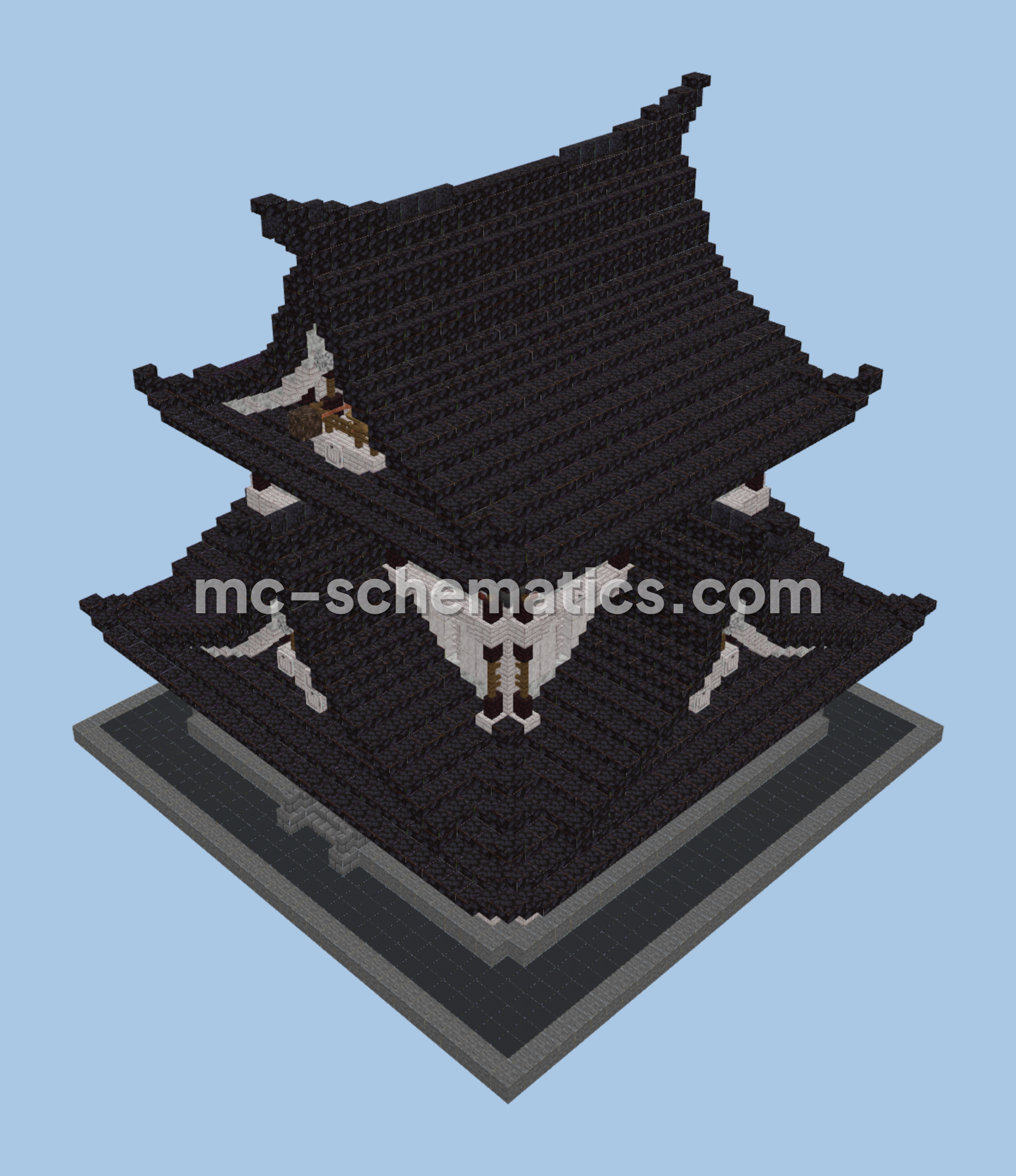 Japanese Temple - Black and White Style Minecraft schematic preview