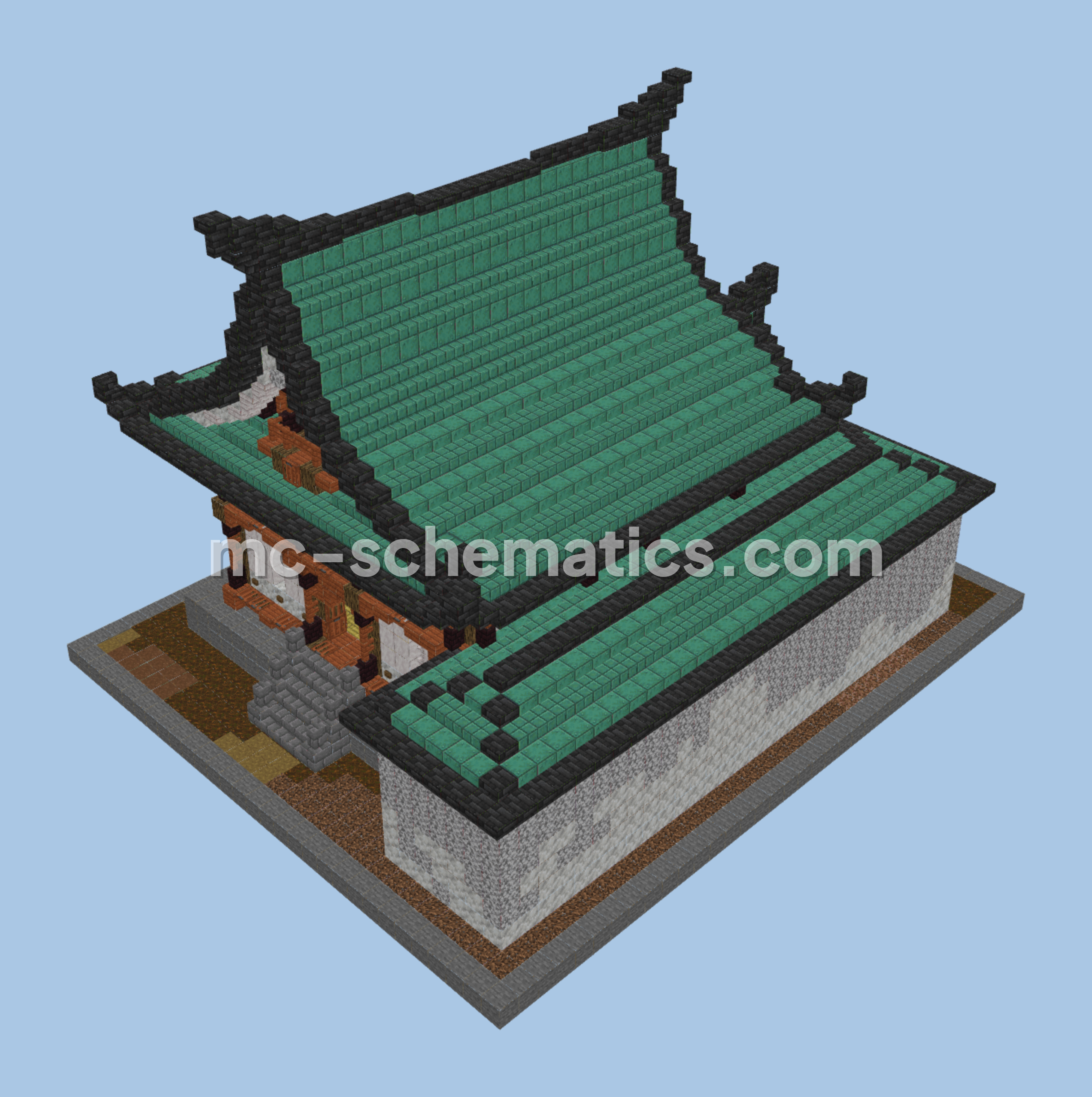 Japanese Temple House Dark Copper Build Minecraft schematic preview