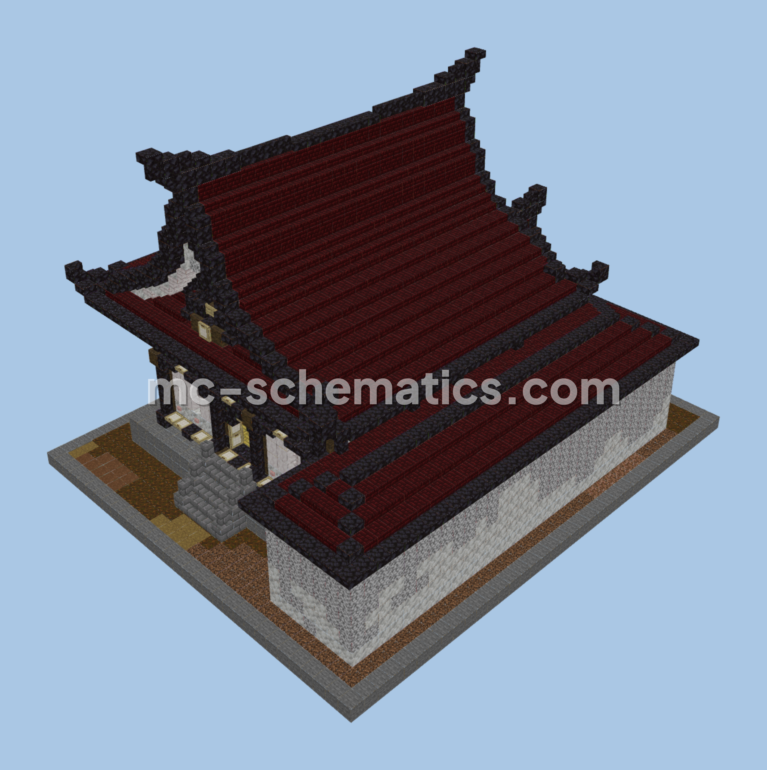 Japanese Temple House Dark Red Style Minecraft schematic preview