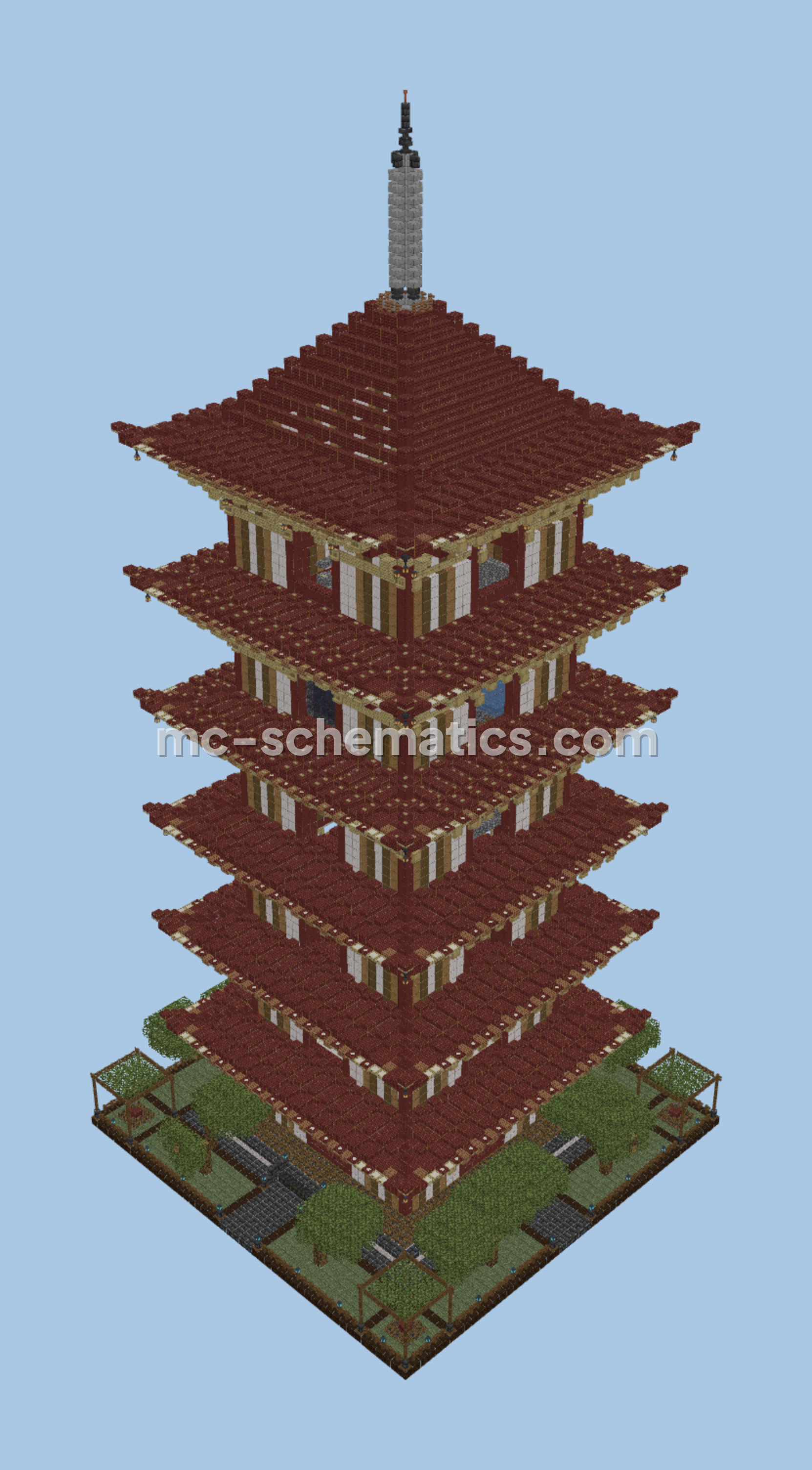 Japanese Tower Iron Farm with Automated Crafting Minecraft schematic