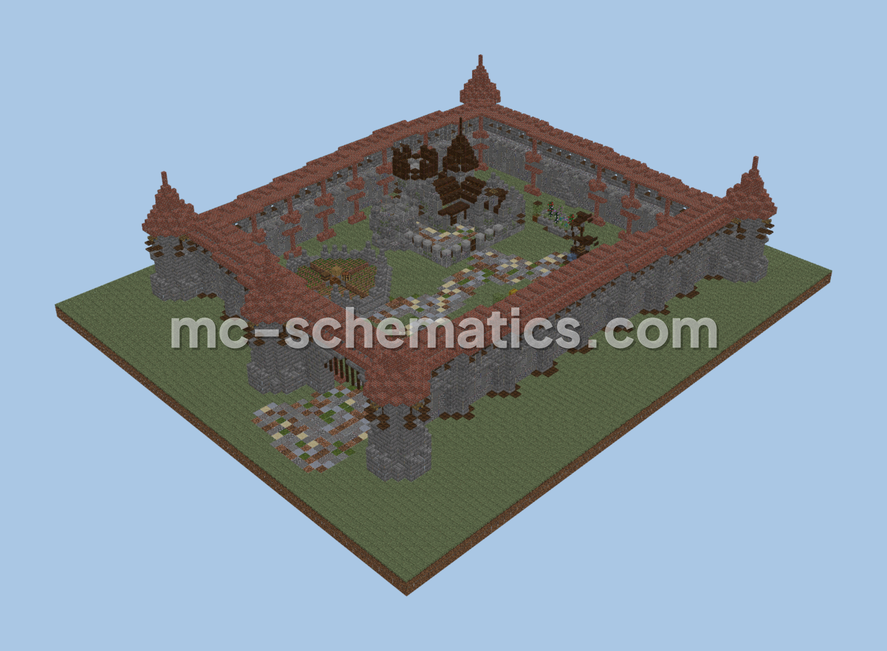 Kingdom Style House With Farms Minecraft schematic preview