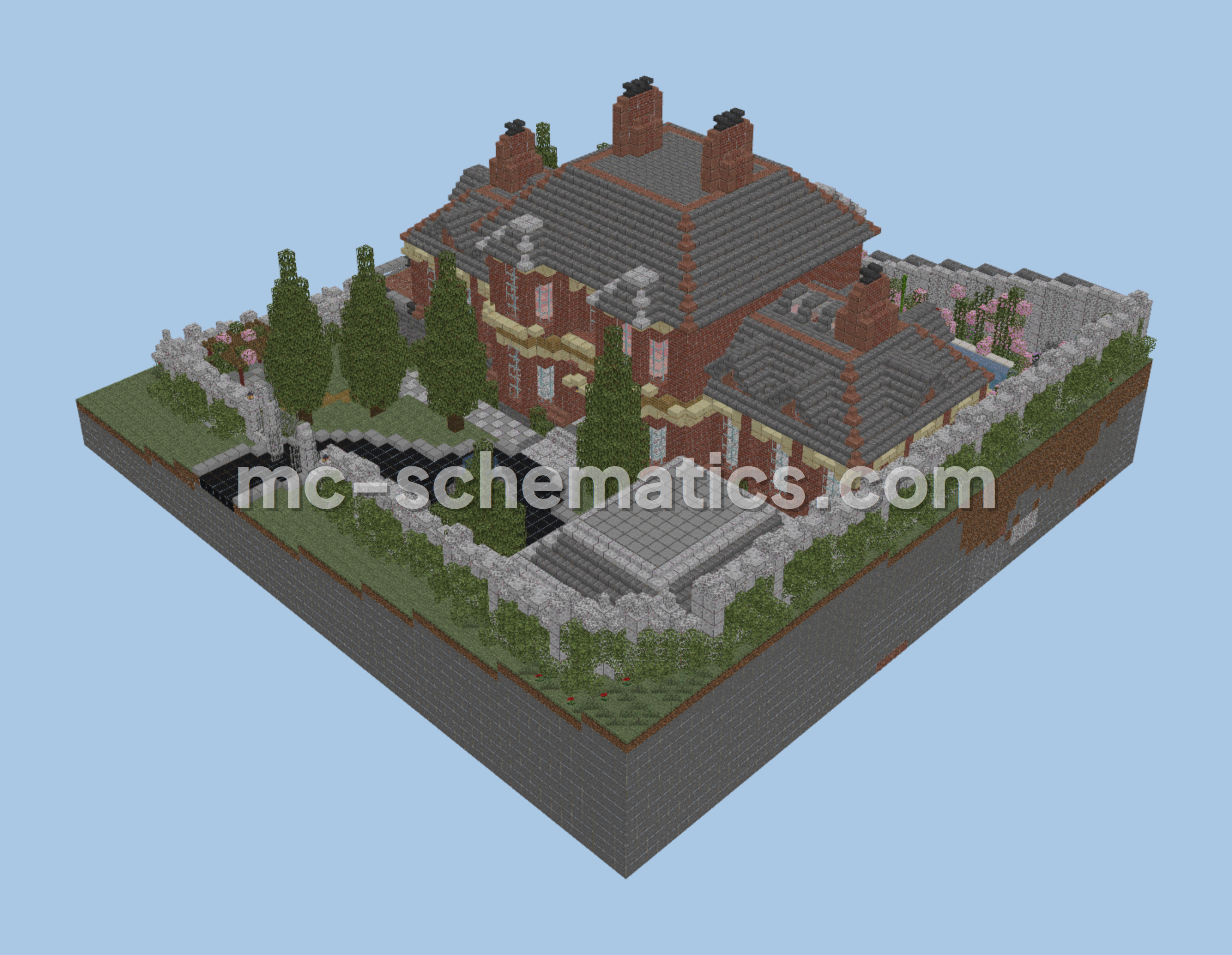 Luxury Brick House 2 Story With Pool Minecraft schematic preview