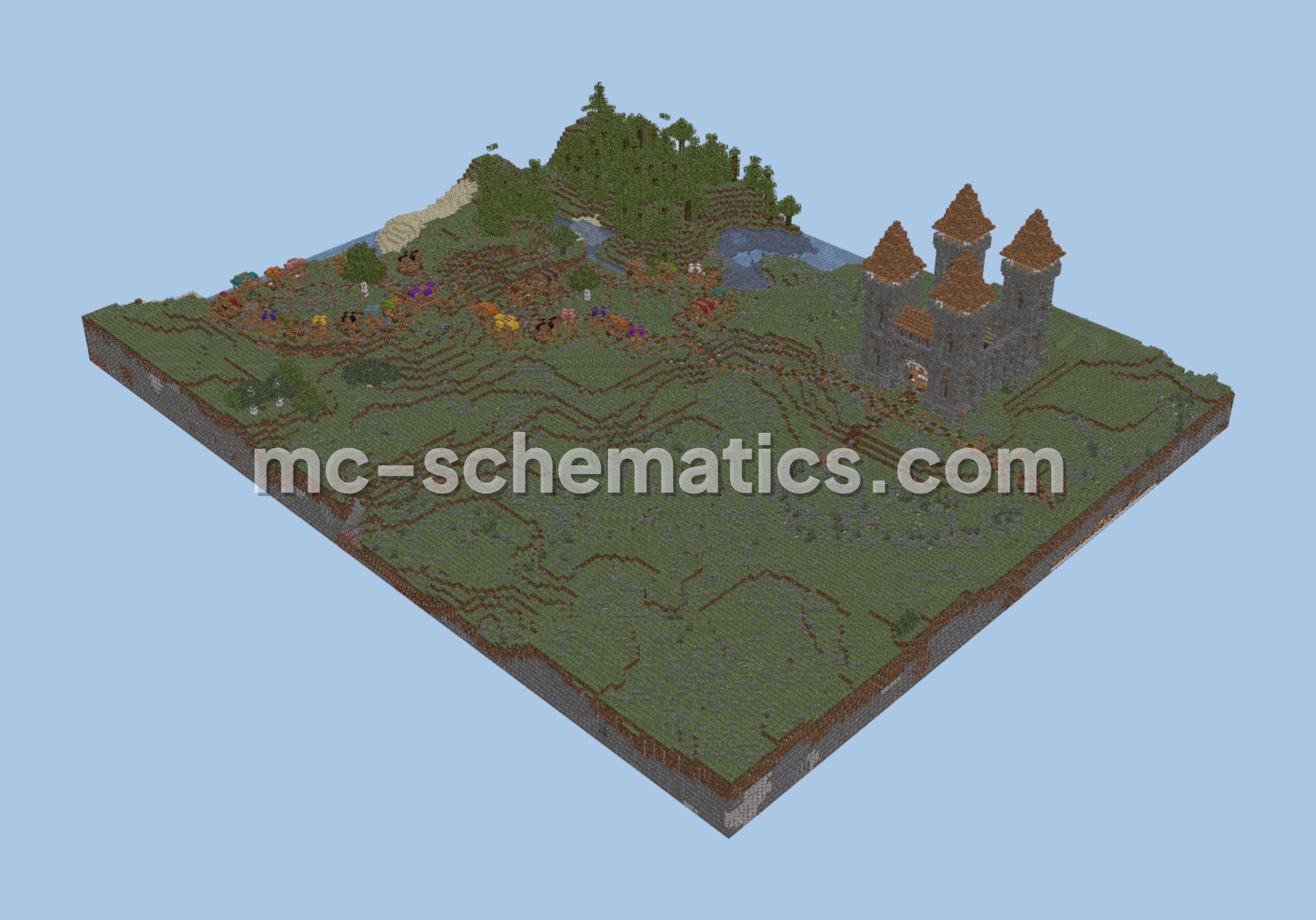 Medieval Castle and Marketplace Structure Minecraft schematic preview