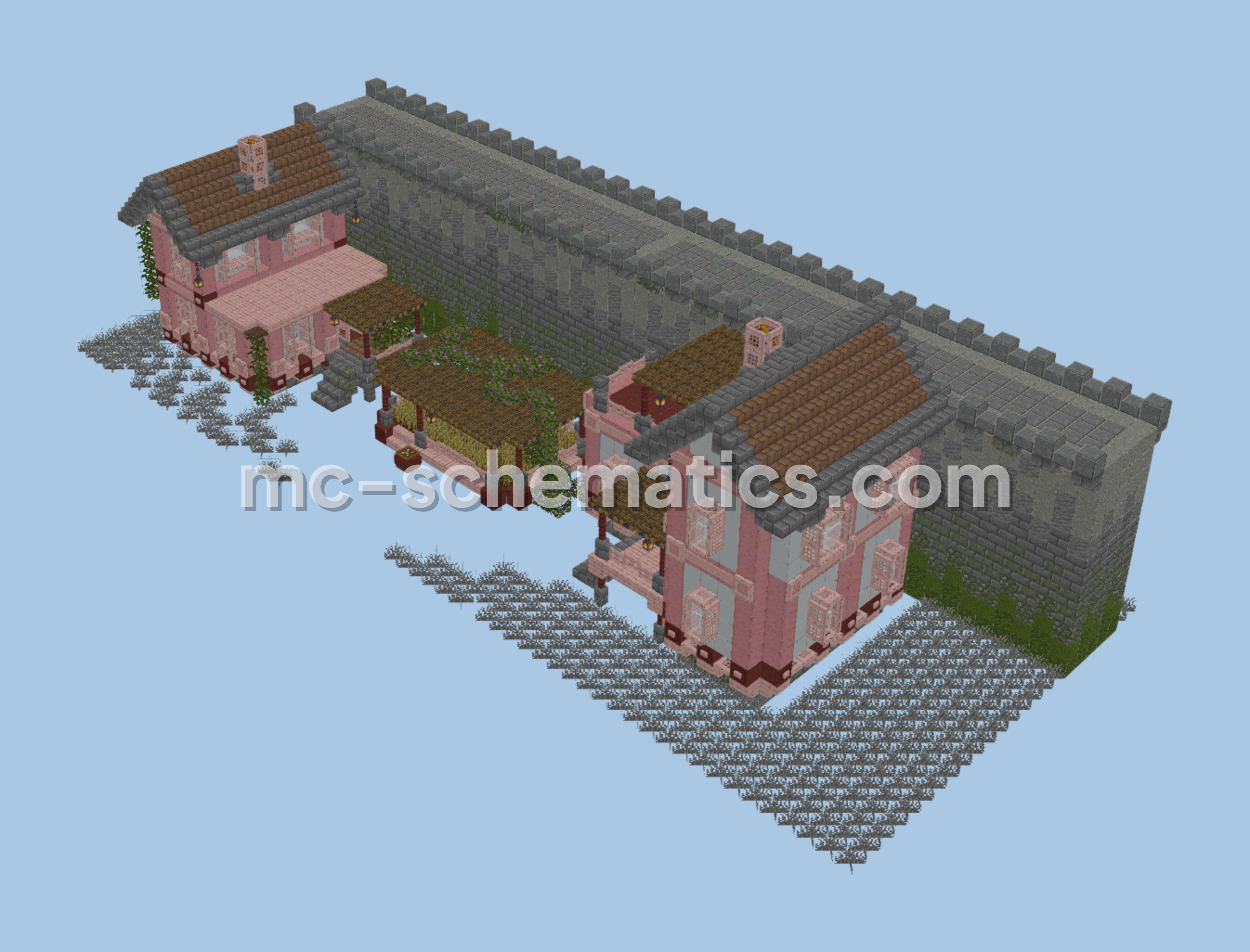 Medieval Houses and Castle Wall Bundle Minecraft schematic preview