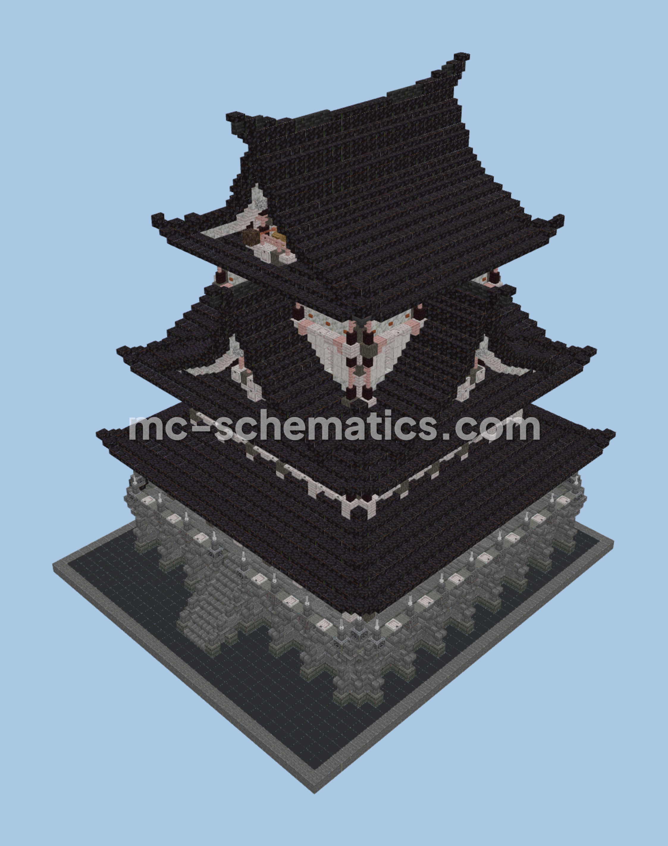 Medieval Japanese Castle - Black and White Minecraft schematic preview