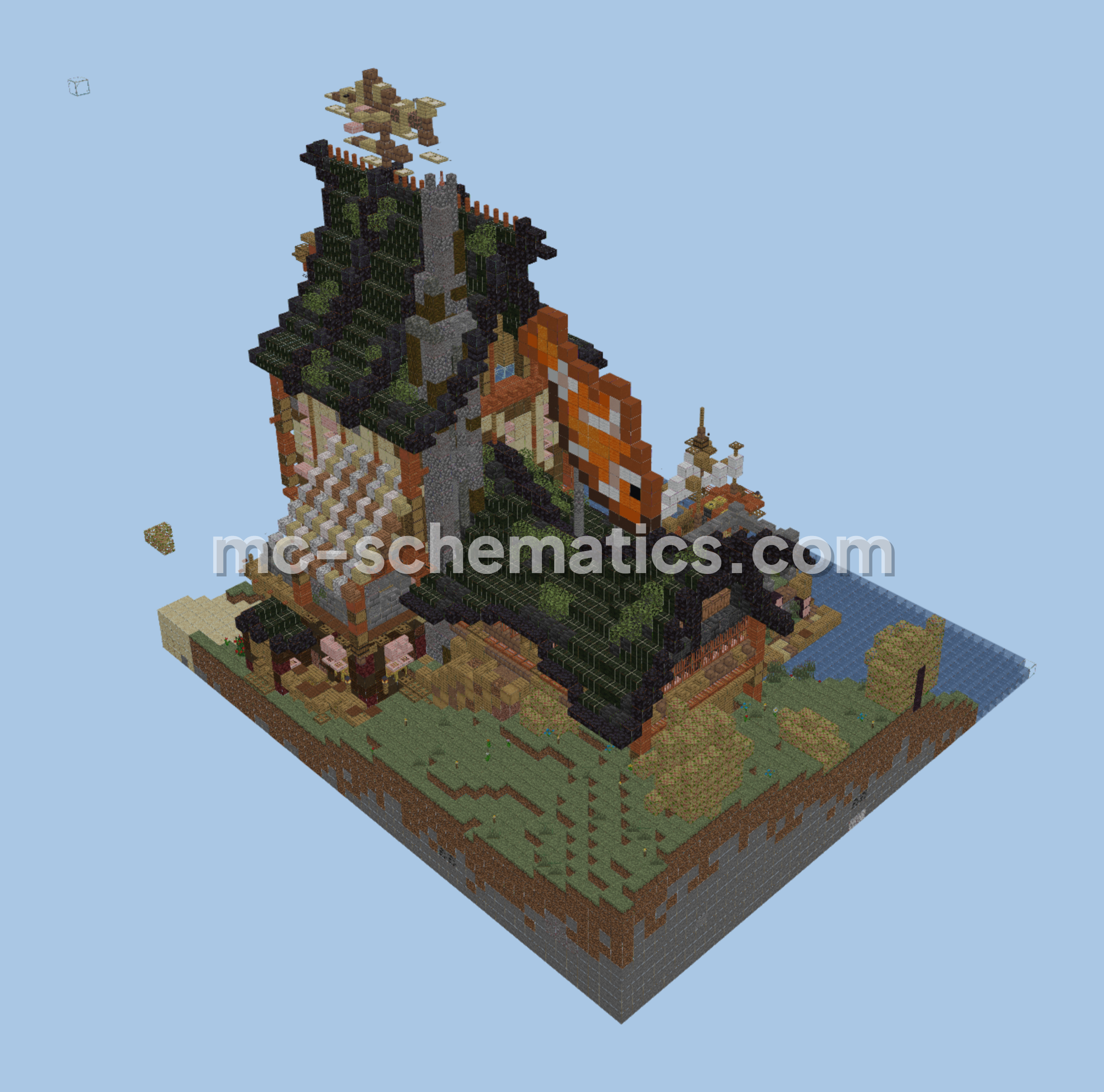 Medieval Sugar Cane Farm With Auto Smelter Minecraft schematic preview