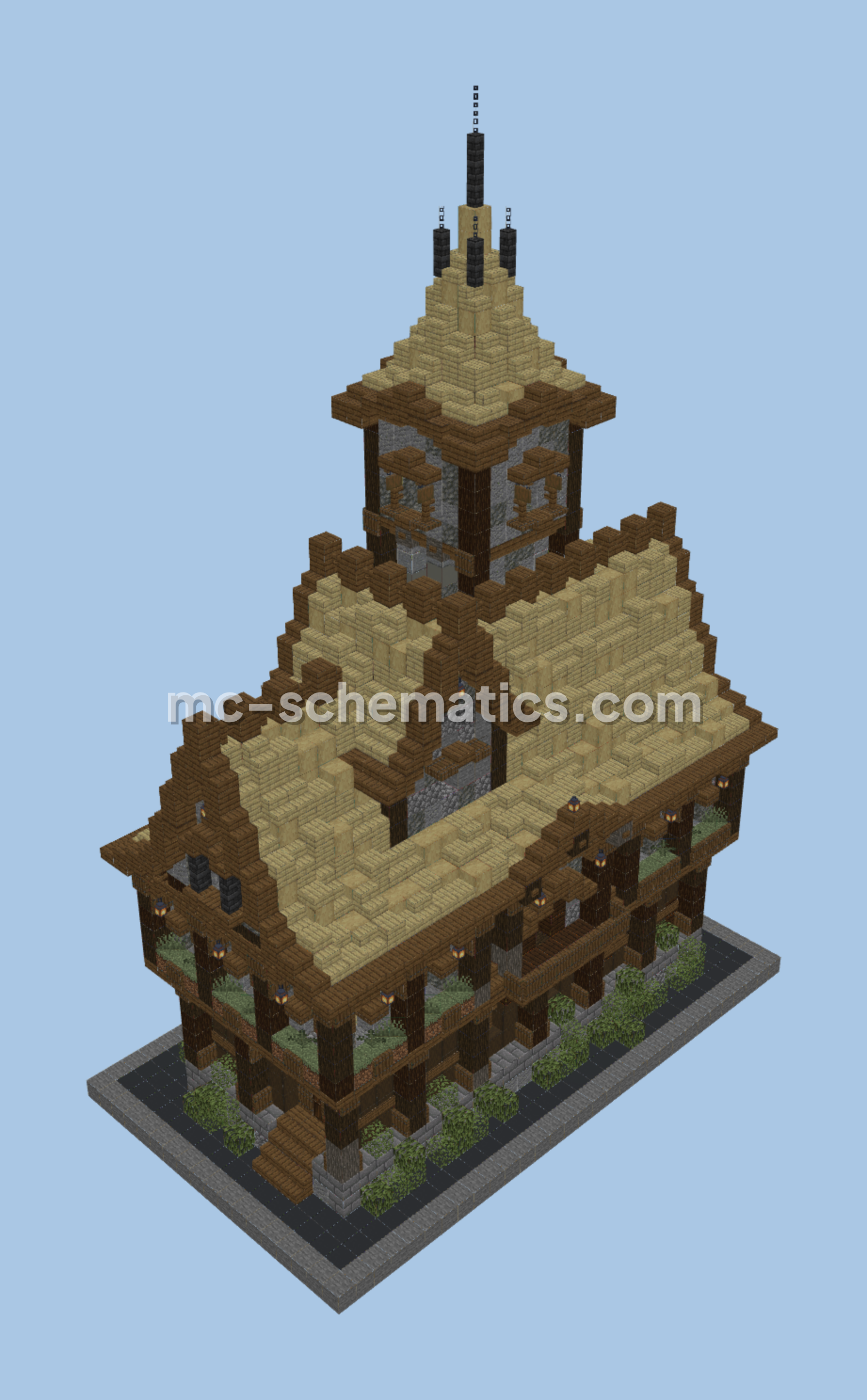 Medieval Town Hall Red Structure Minecraft schematic preview