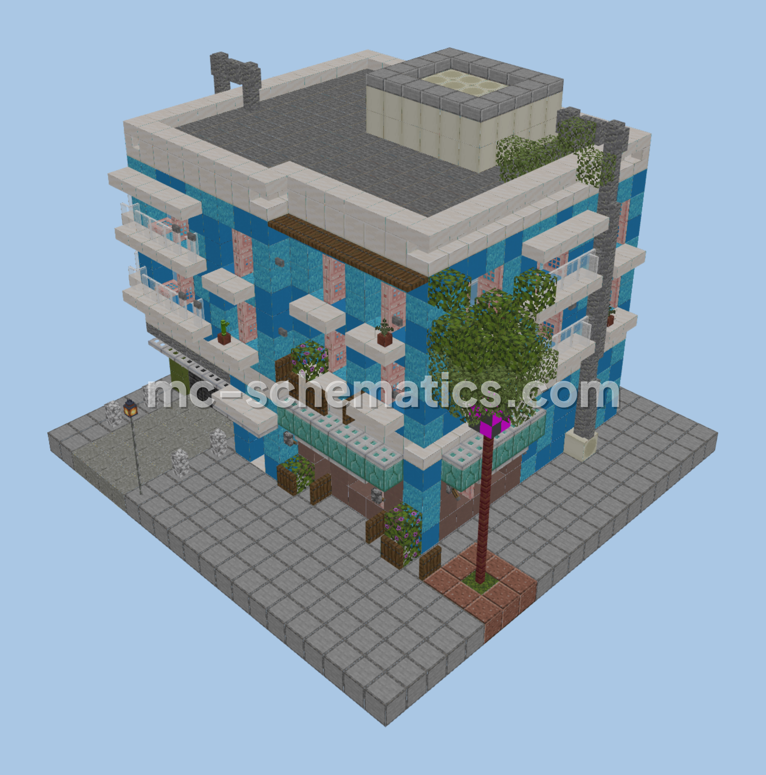 Modern Blue Apartment Building Schematic Minecraft schematic