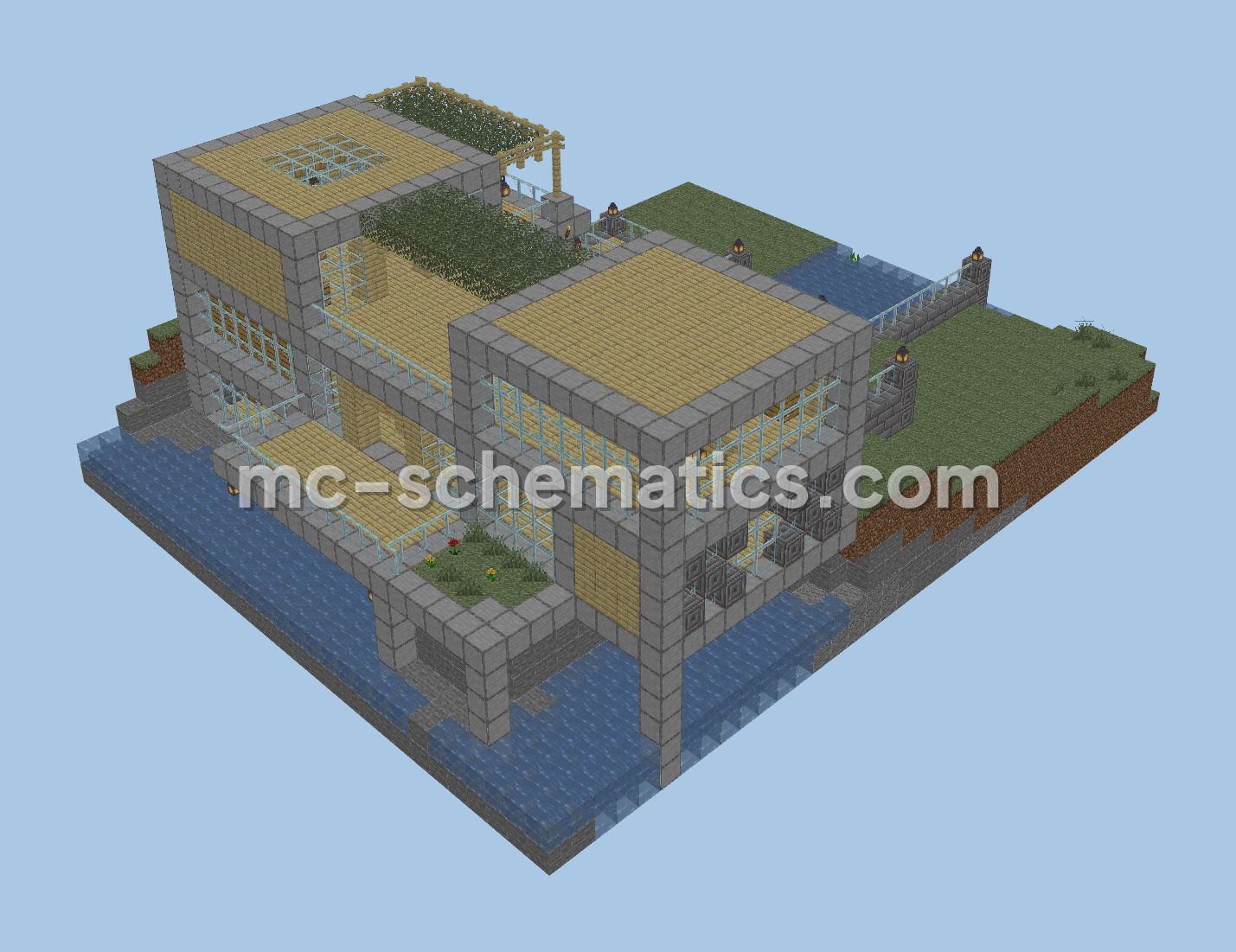 Modern Riverside Stone and Wood House Minecraft schematic preview