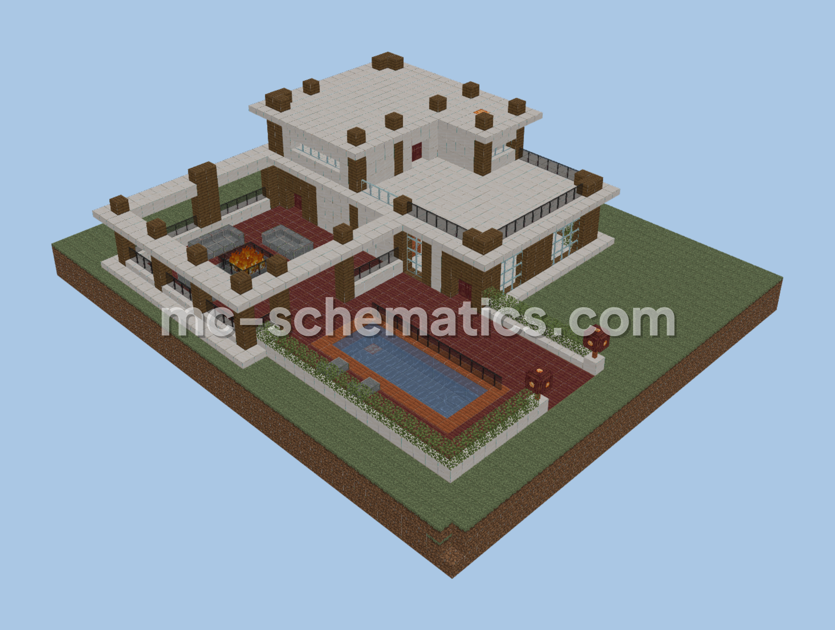 Modern Two-Story House With Pool Minecraft schematic preview
