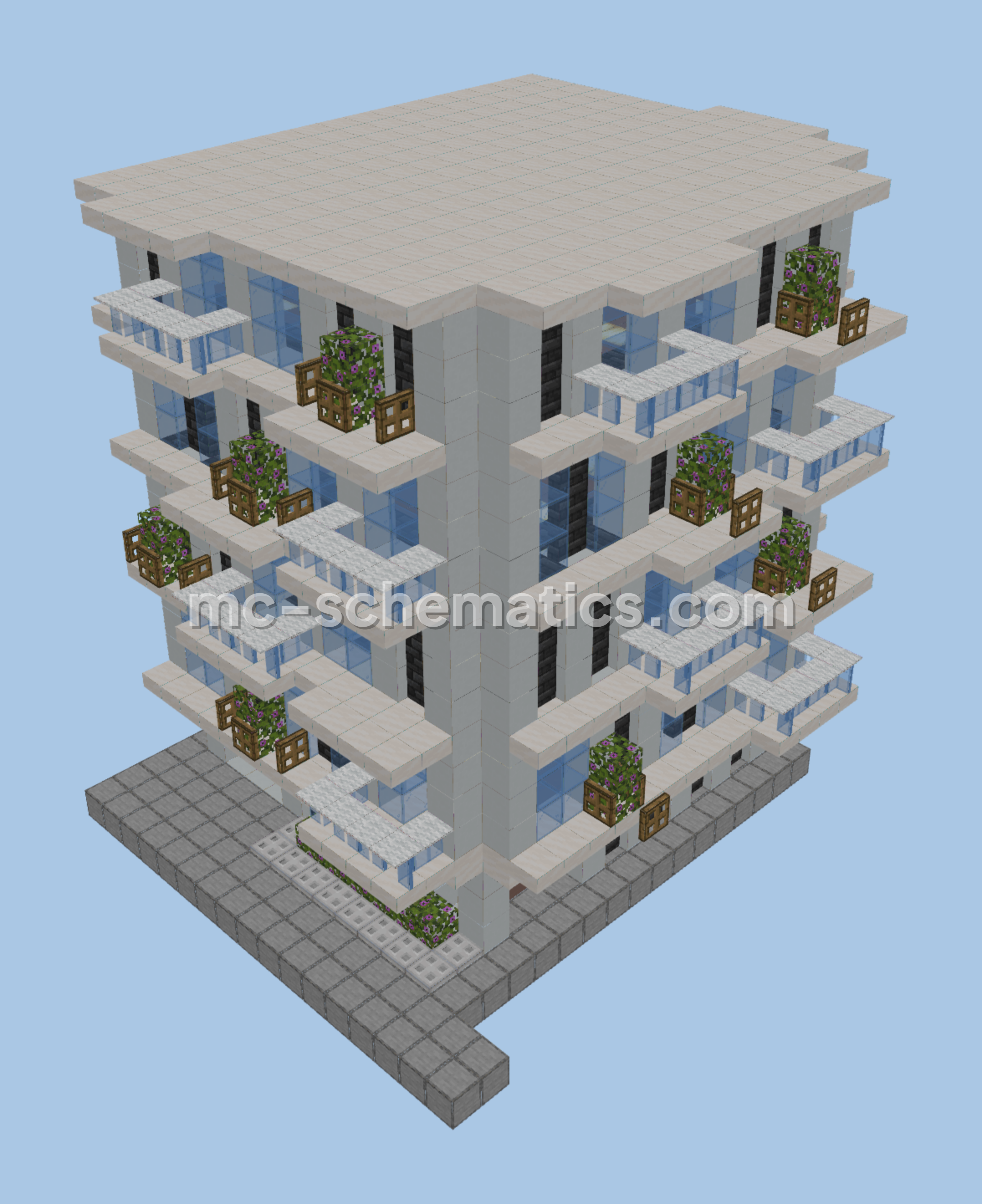 Modern White City Apartment Building Minecraft schematic preview