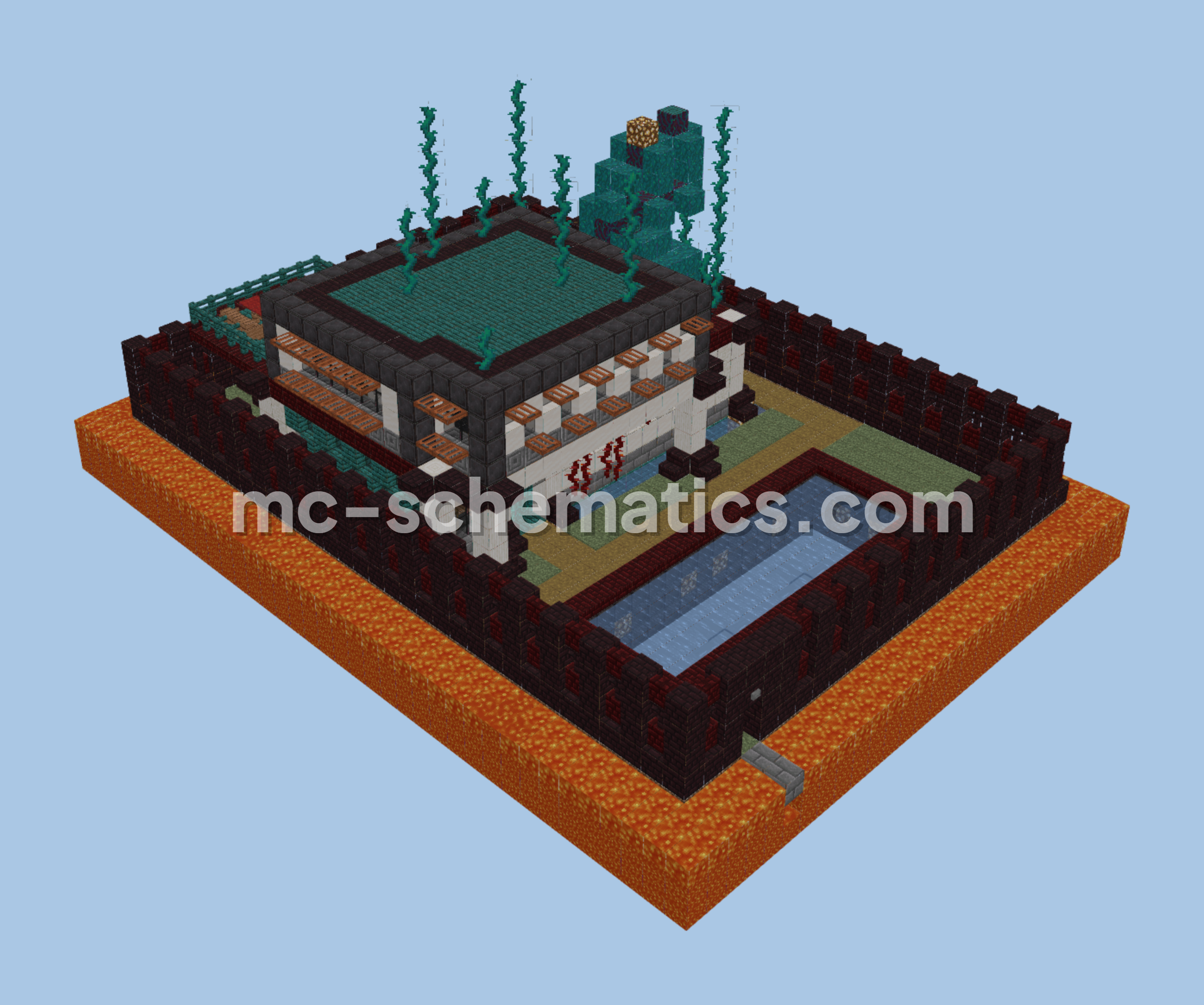 Nether House With Pool And Lava Wall Minecraft schematic preview