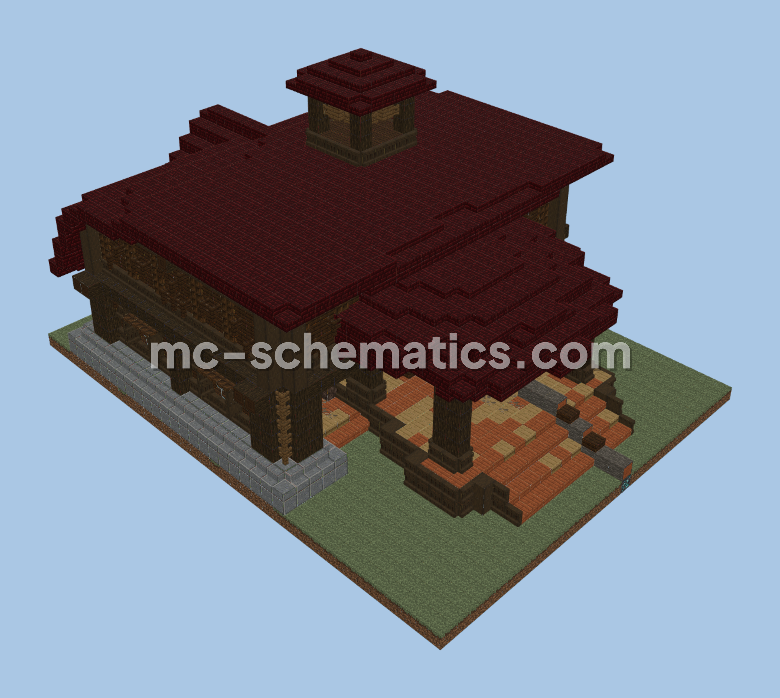 Red Roof Human Lumber Mill Structure Minecraft schematic preview