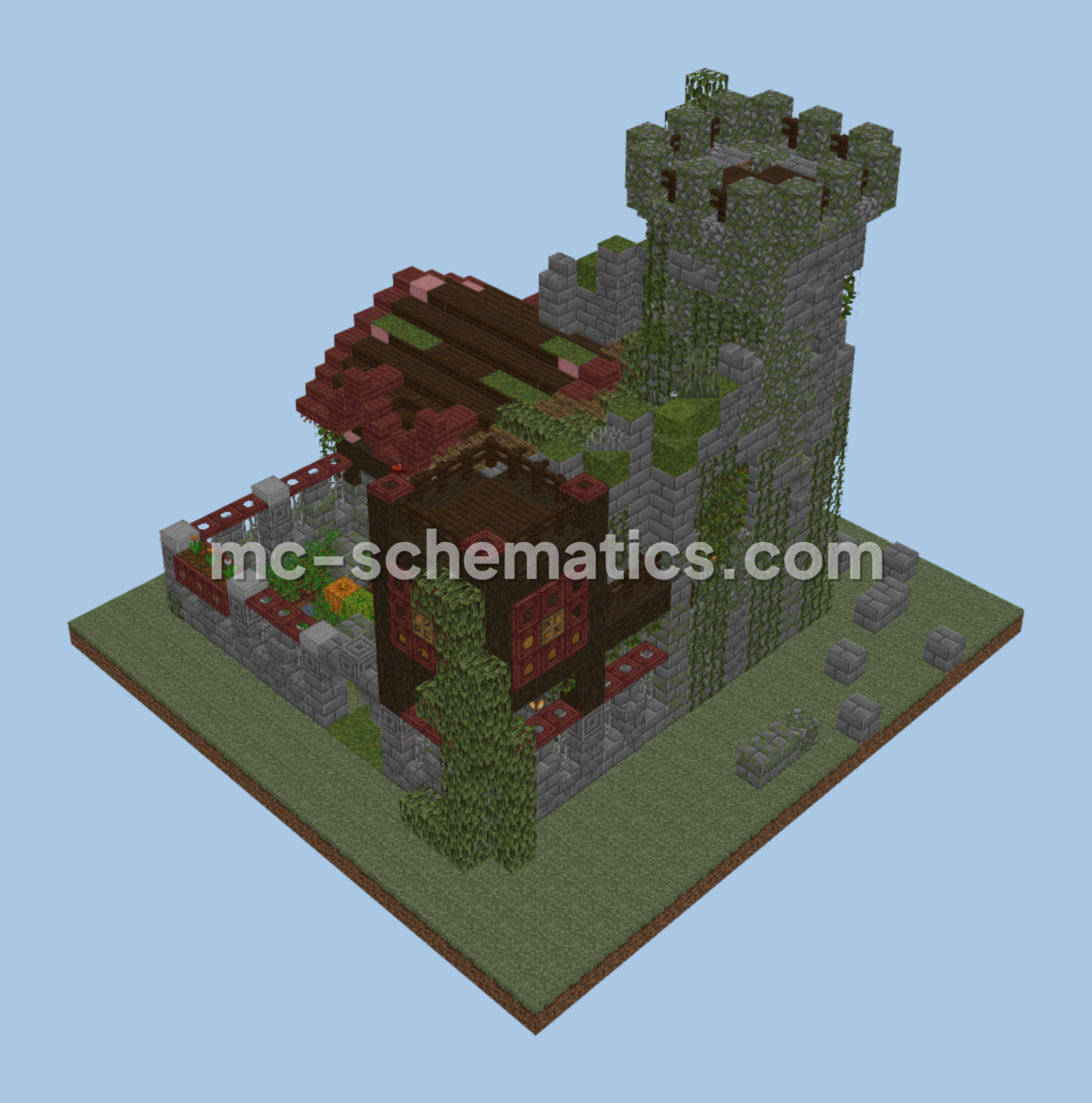 Ruined Tower With Base | Rustic Structure Minecraft schematic