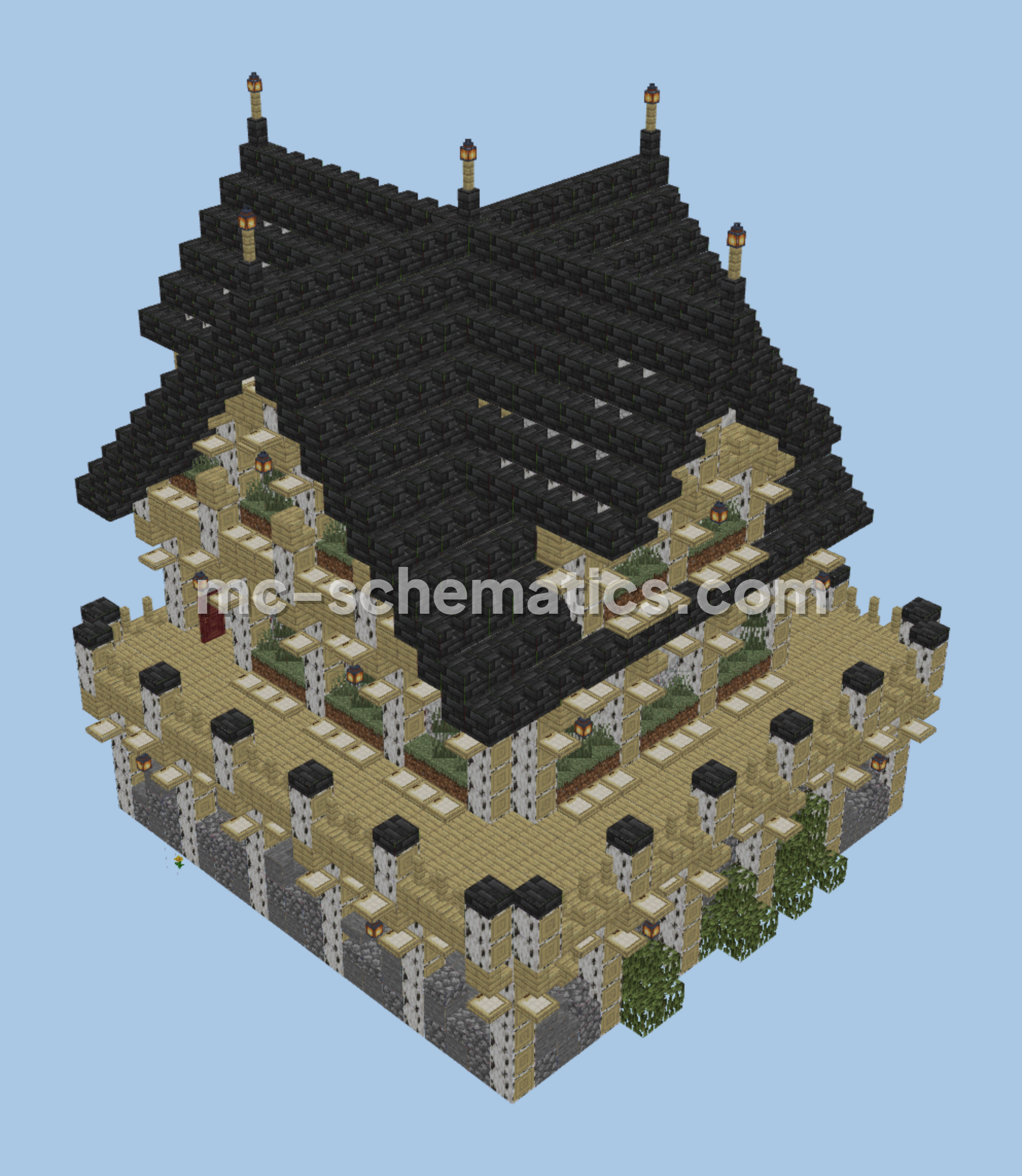 Rustic House With Wrap-Around Patio Minecraft schematic preview