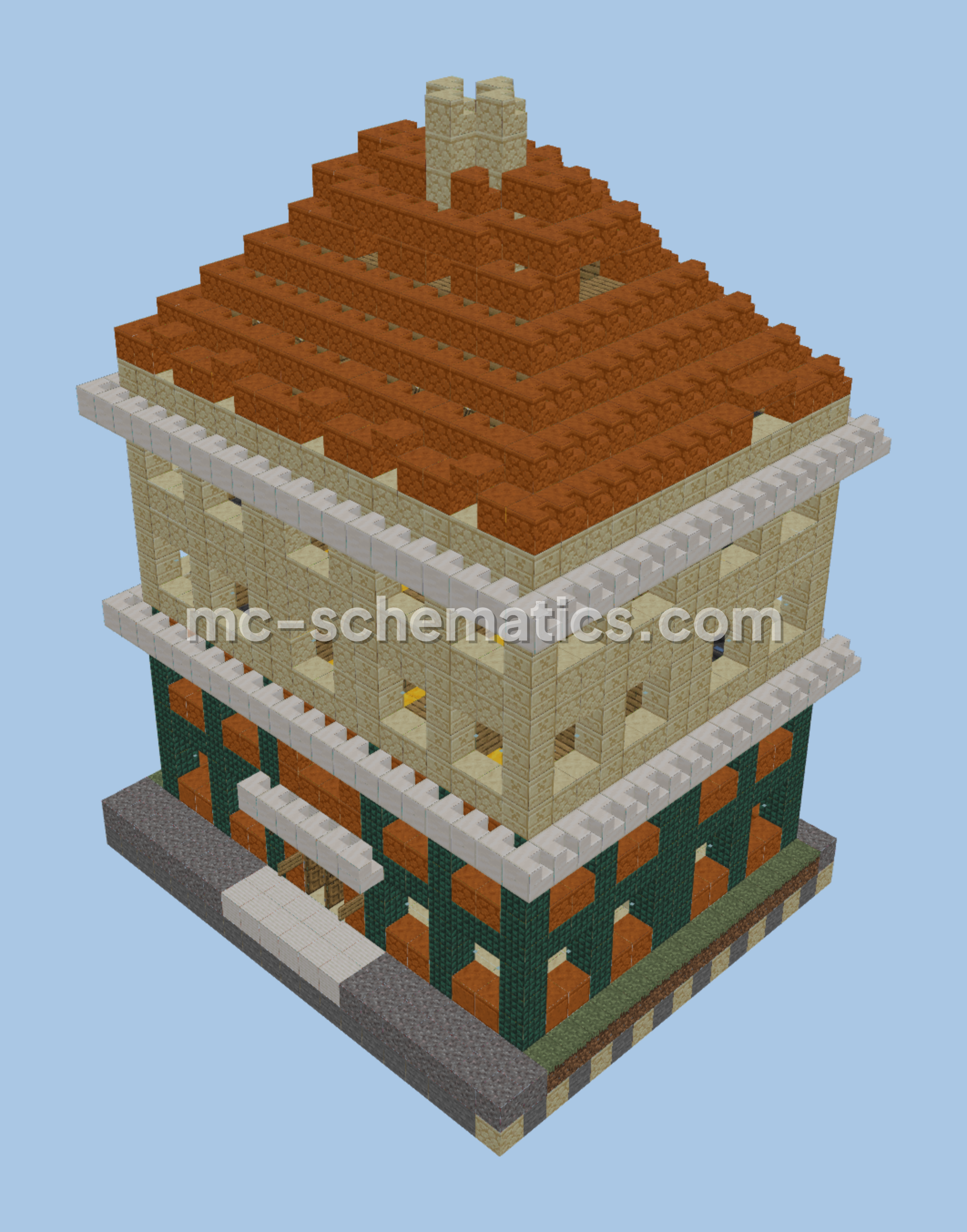 Six Story Hotel With Furnished Rooms Minecraft schematic preview