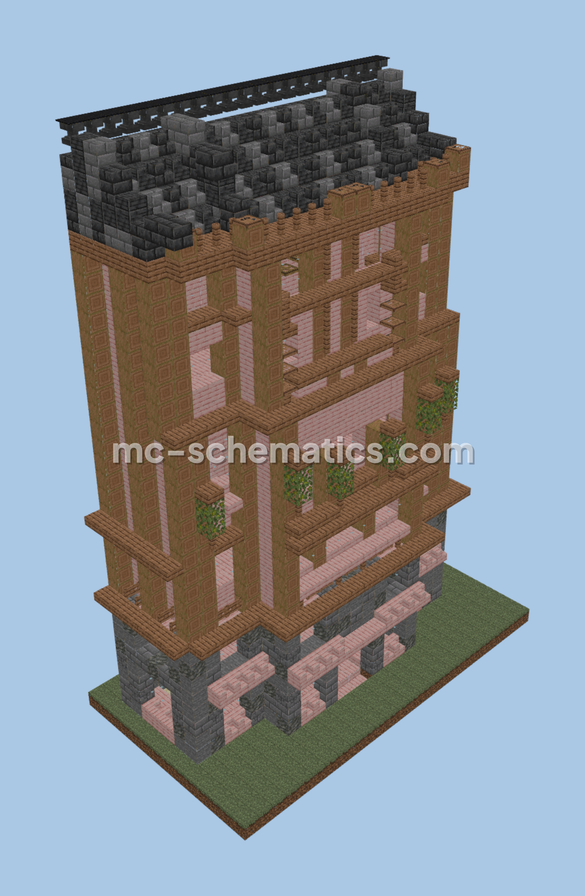 Six-Story Wooden Apartment Building Minecraft schematic preview
