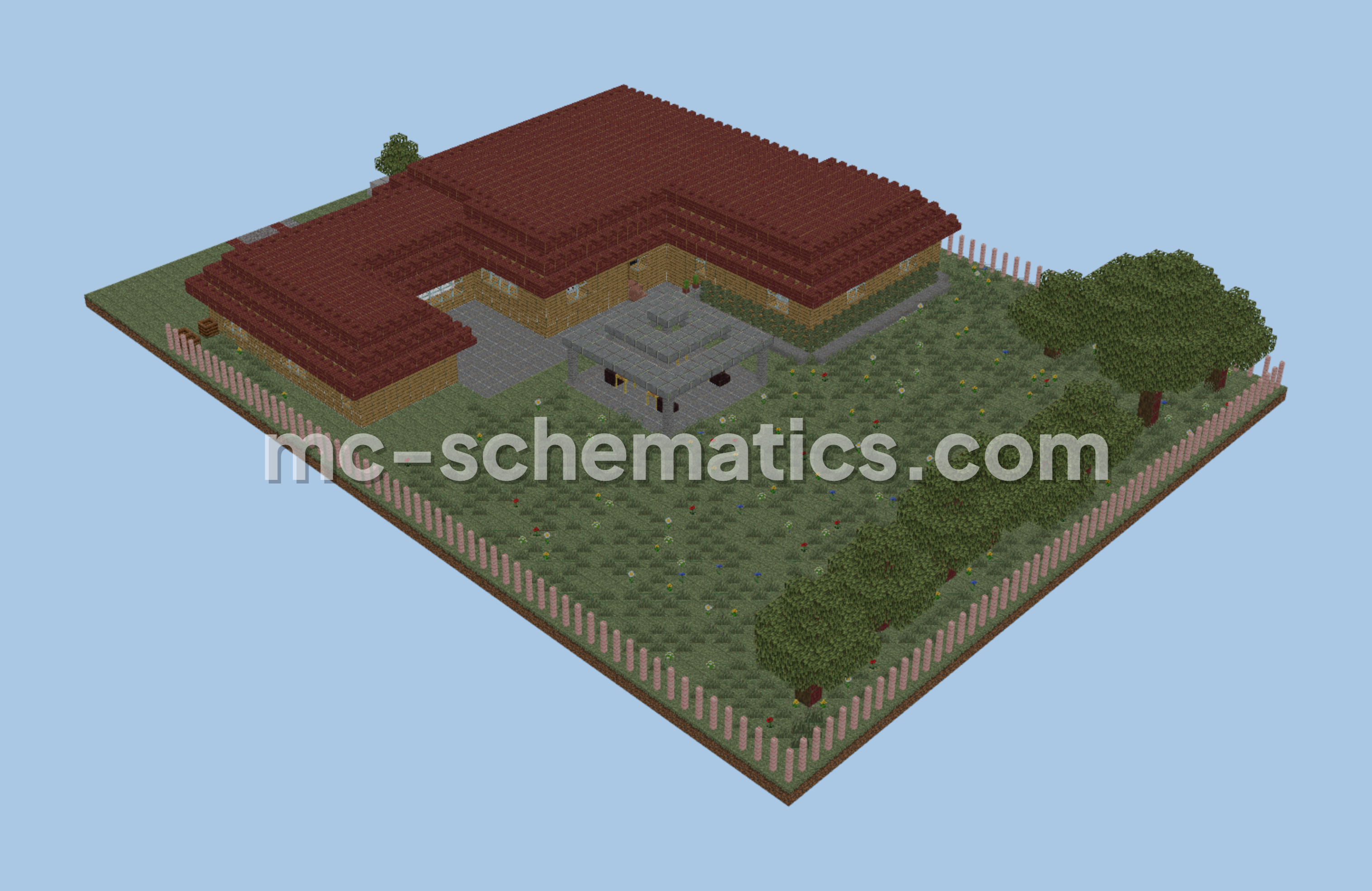 Spacious Detailed Home With Patio Minecraft schematic preview