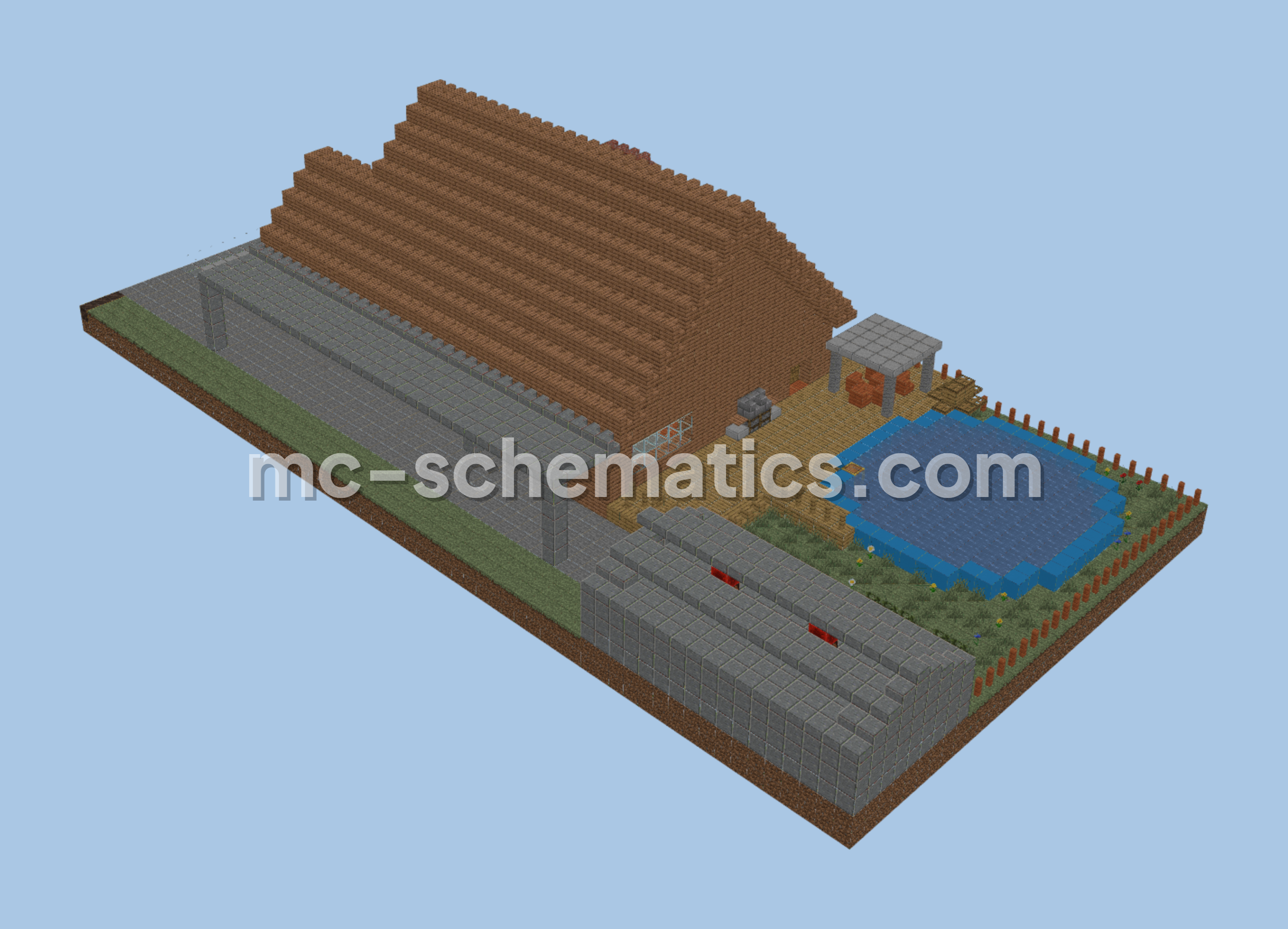 Spacious Home With Pool And Detached Shed Minecraft schematic preview