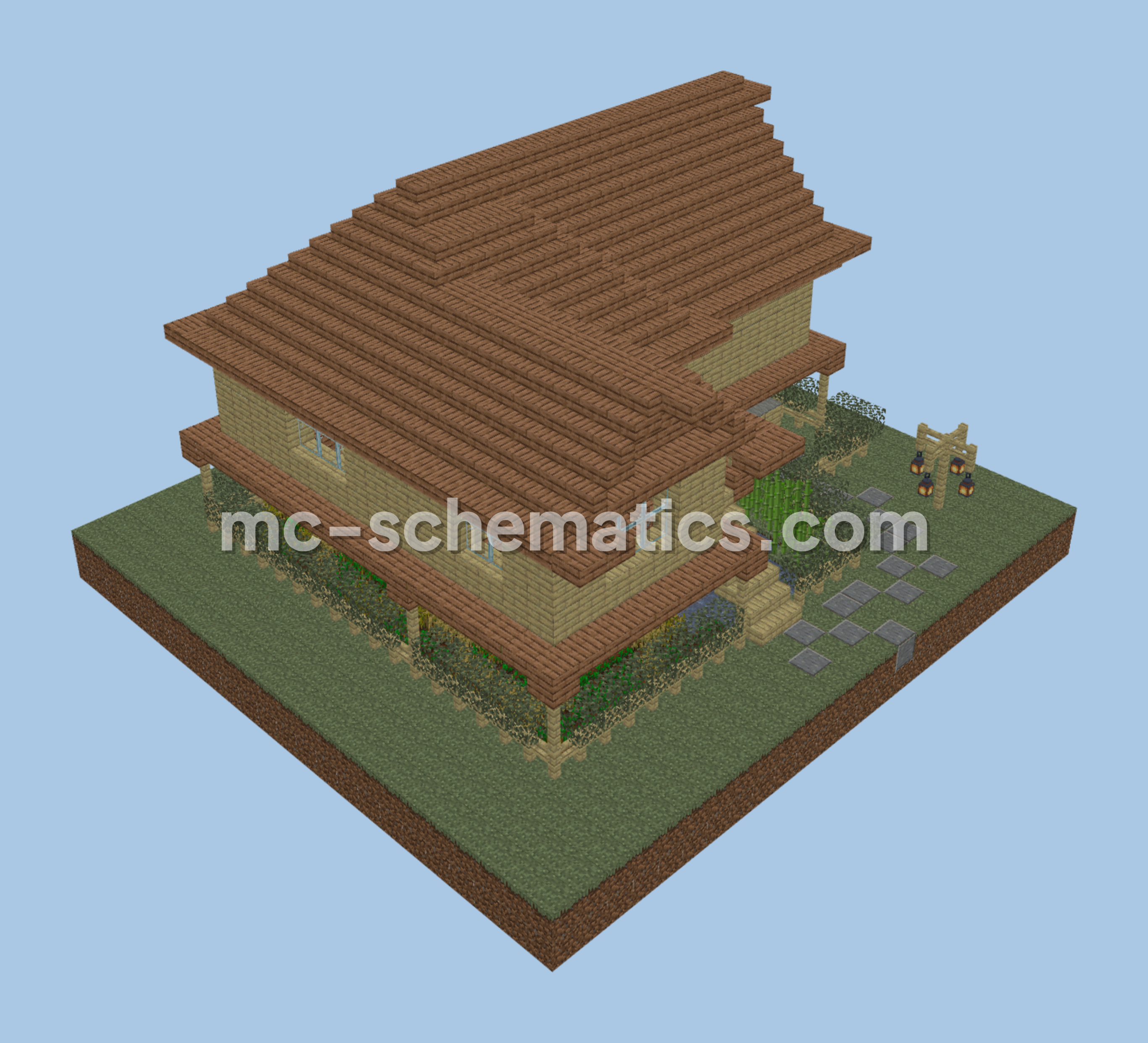 Spruce Oak Starter House With Lake Farm Minecraft schematic preview