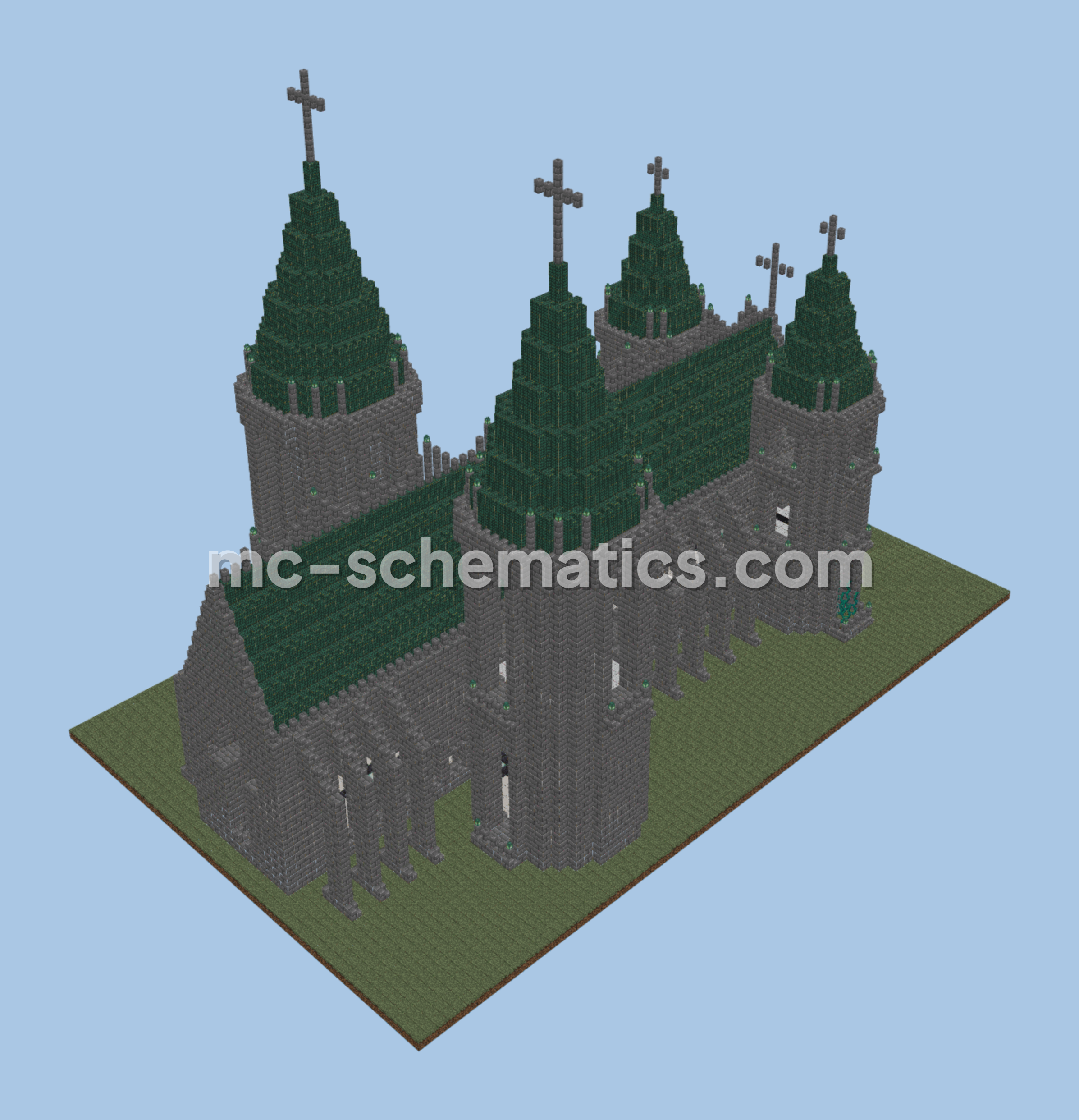 Stone Brick Dark Prismarine Cathedral Minecraft schematic preview
