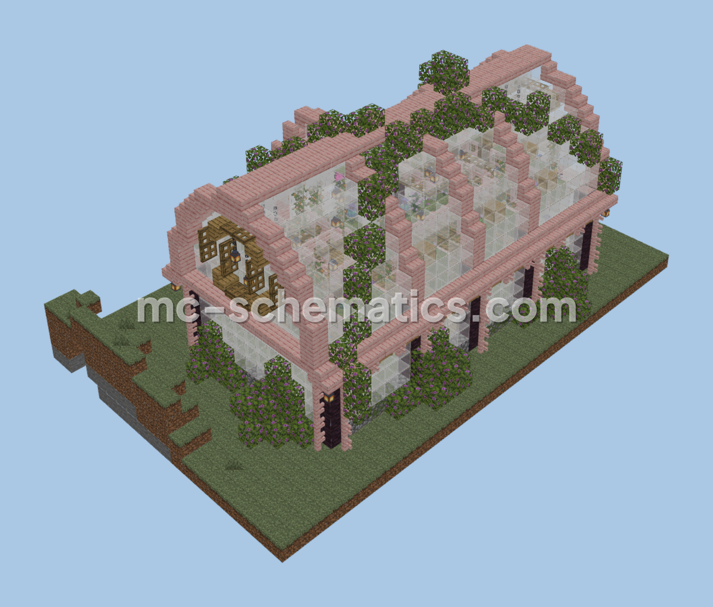 Symmetrical Oak and Glass Botanical Greenhouse Minecraft schematic