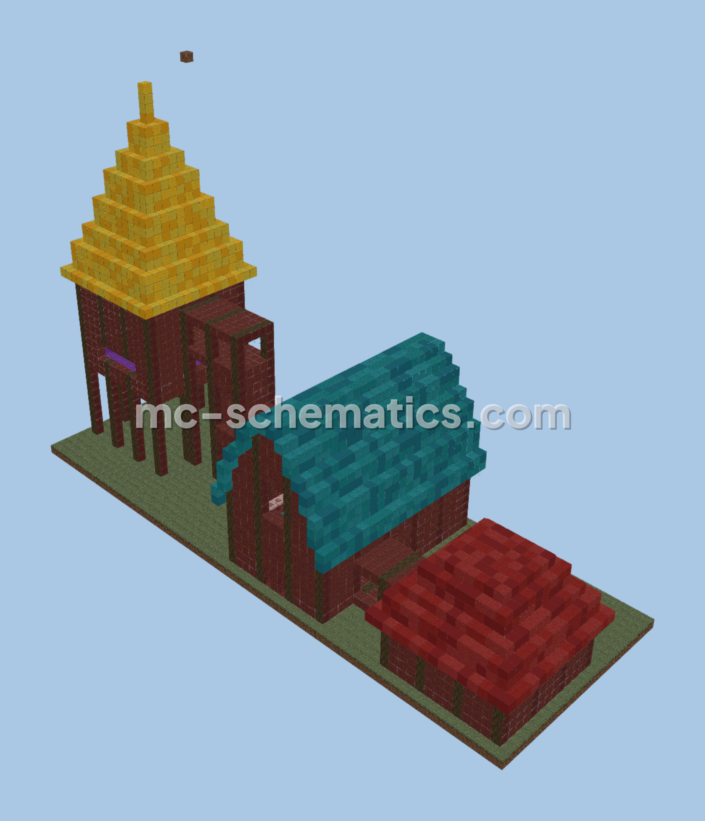 Three Connected House Structures Minecraft schematic preview